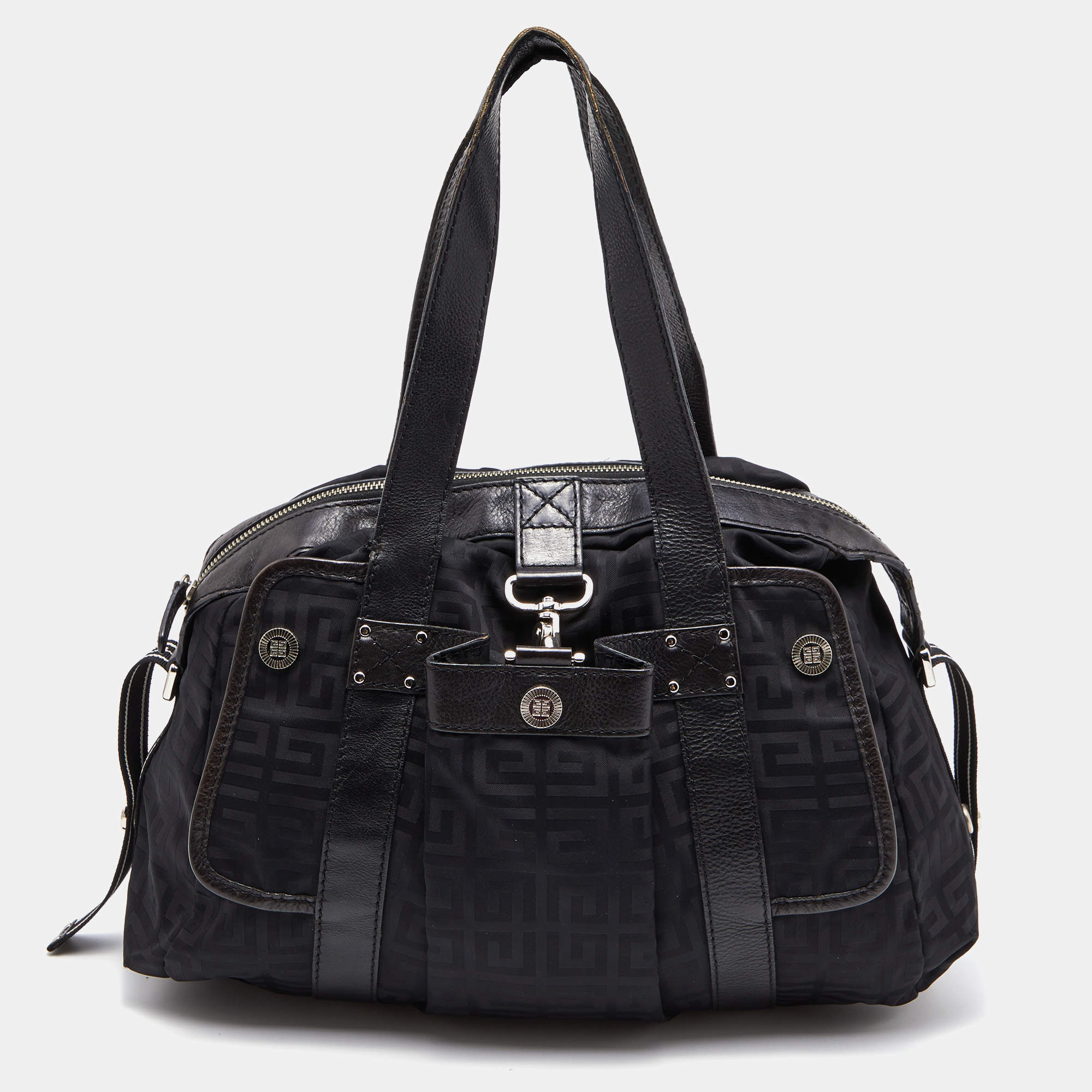 Pre Owned Givenchy Black Signature Nylon and Leather Zip Satchel