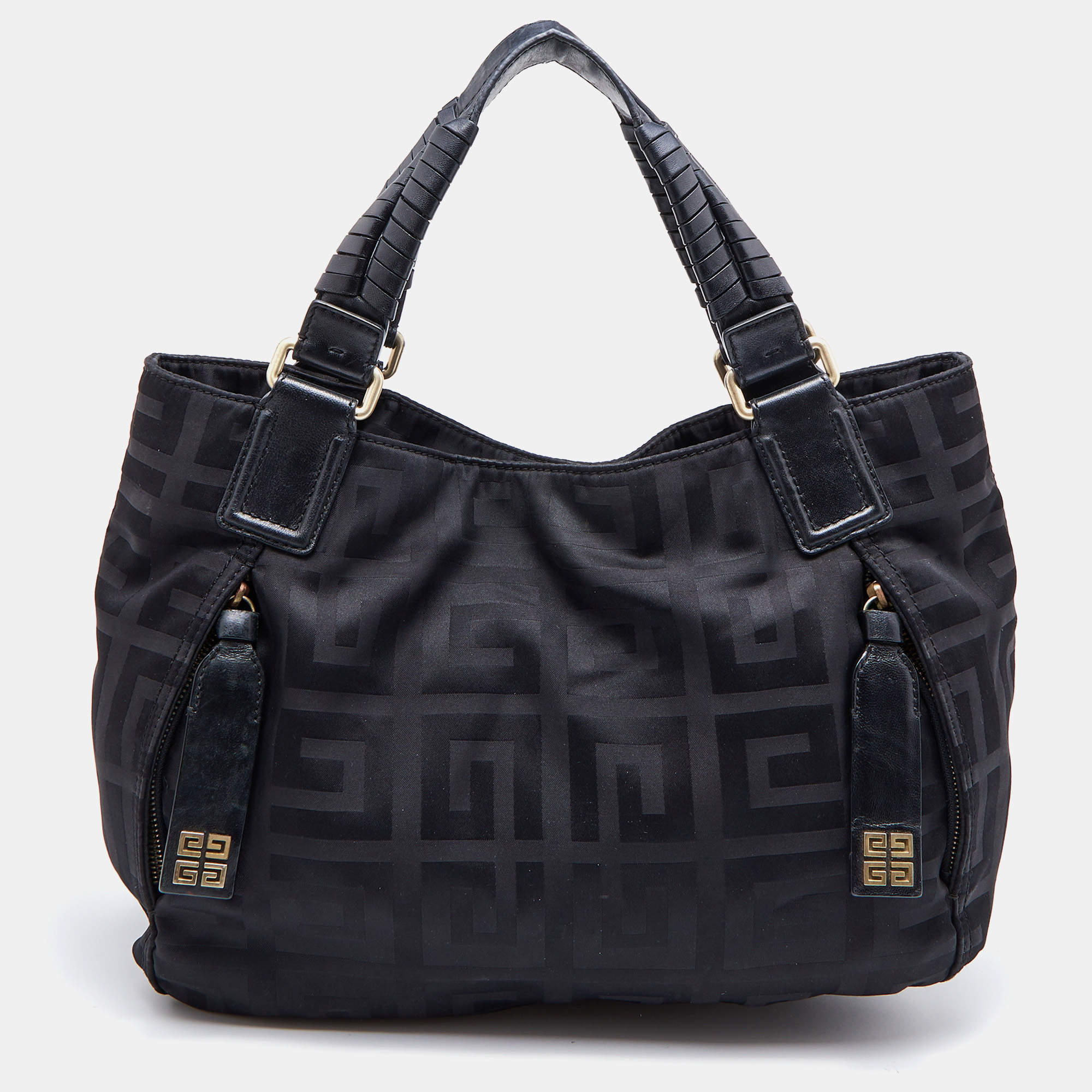 Pre Owned Givenchy Black Signature Nylon and Leather Front Zip Hobo