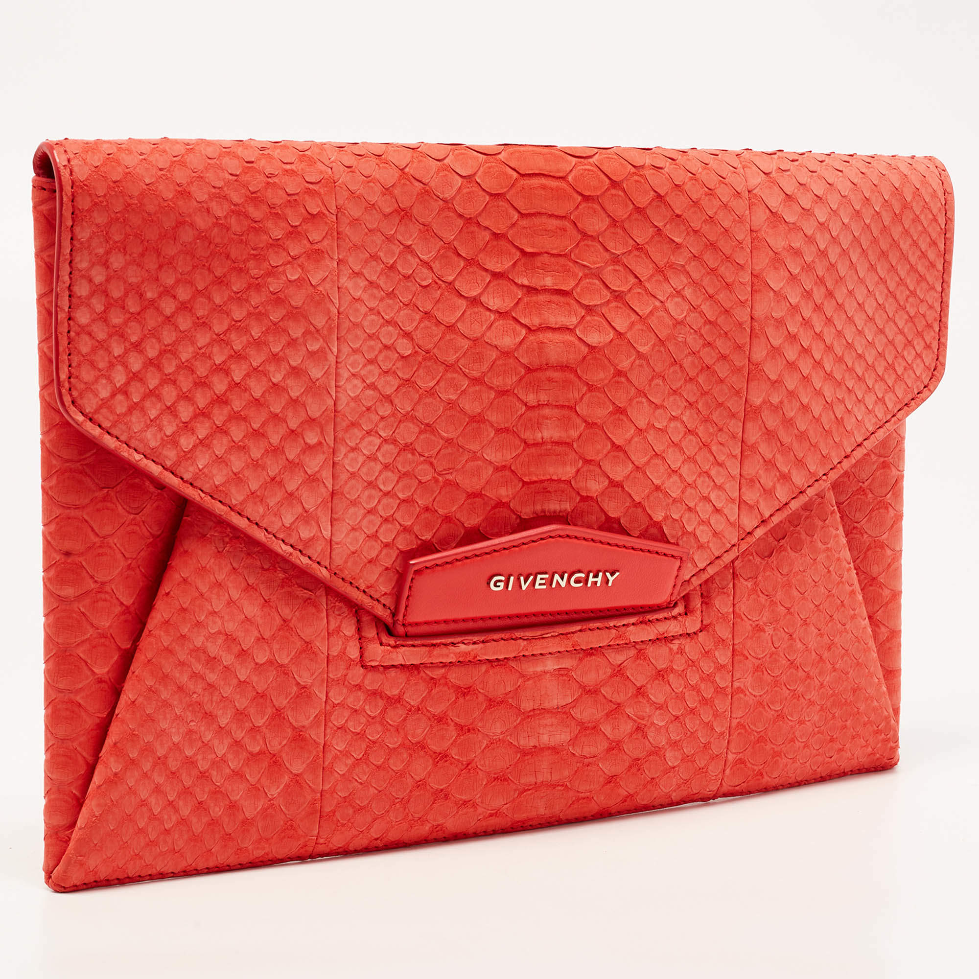 Givenchy Red Python Embossed Antigona Envelope Clutch Givenchy