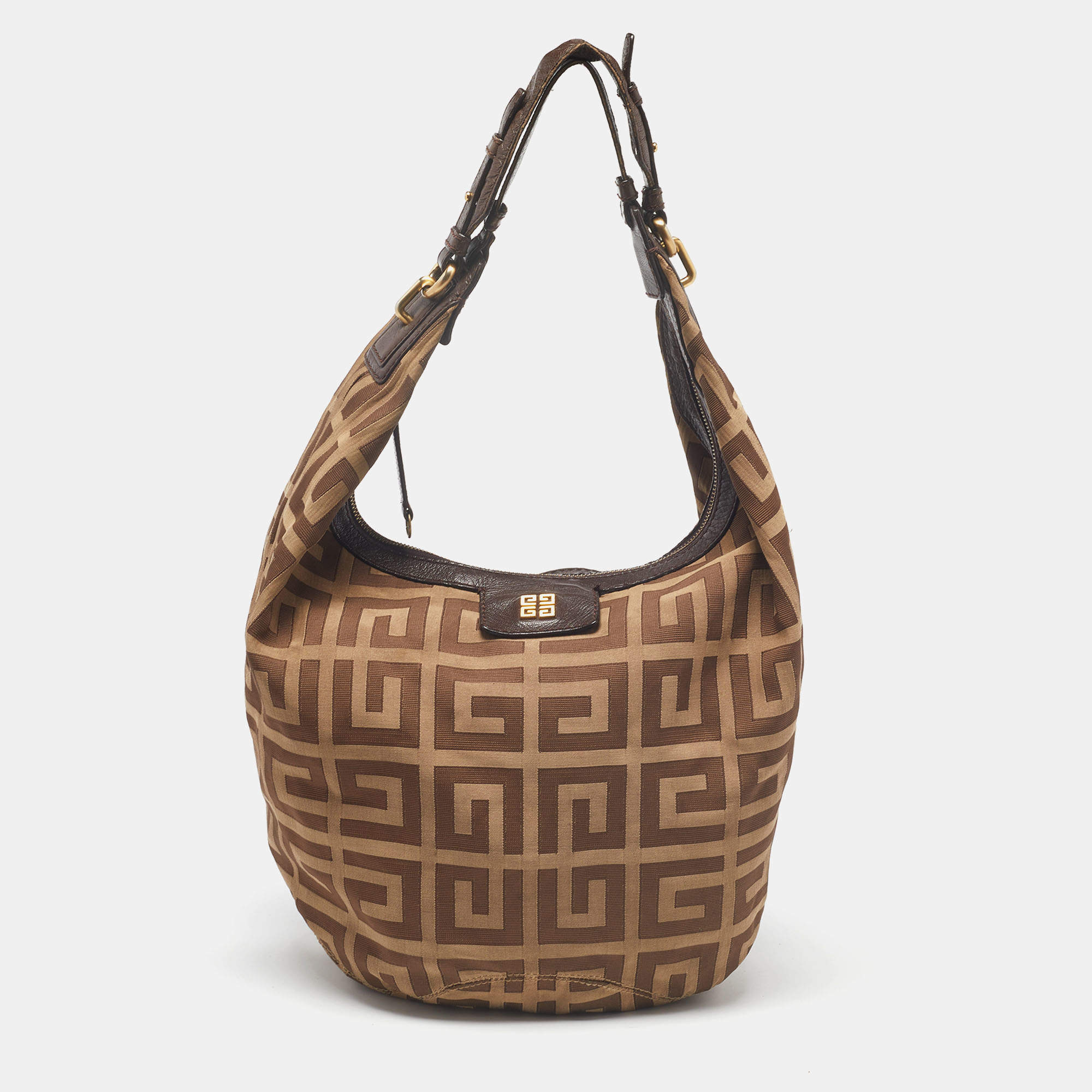 GIVENCHY Brown Monogram Canvas Fabric and Leather Hobo shoulder bag