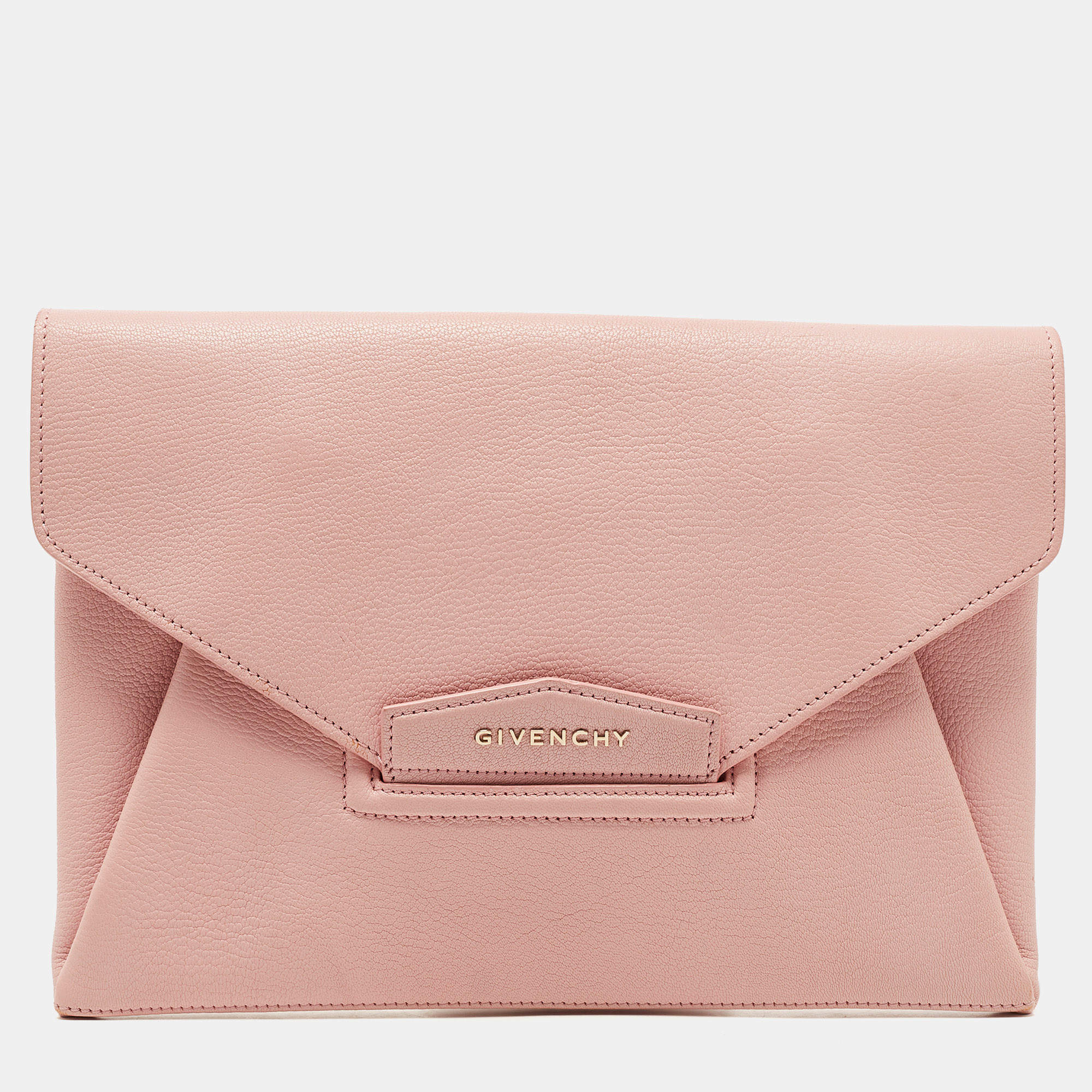Pre Owned Givenchy Light Pink Leather Antigona Envelope Clutch