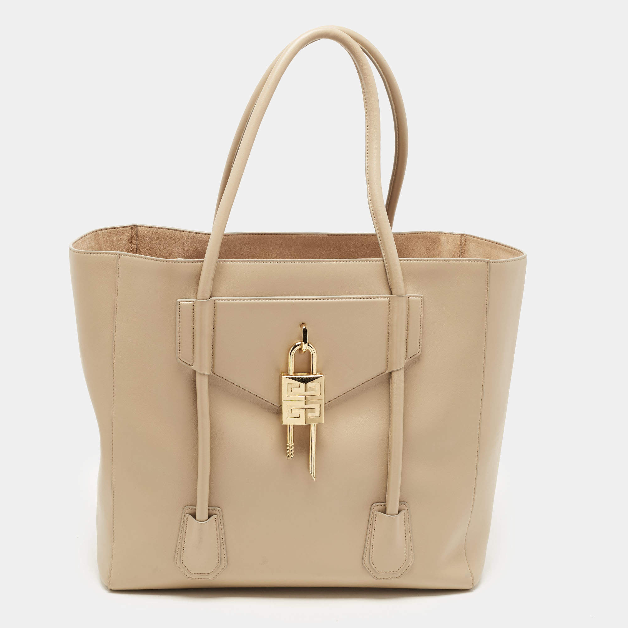 Pre Owned Givenchy Beige Soft Leather Antigona Lock Tote 