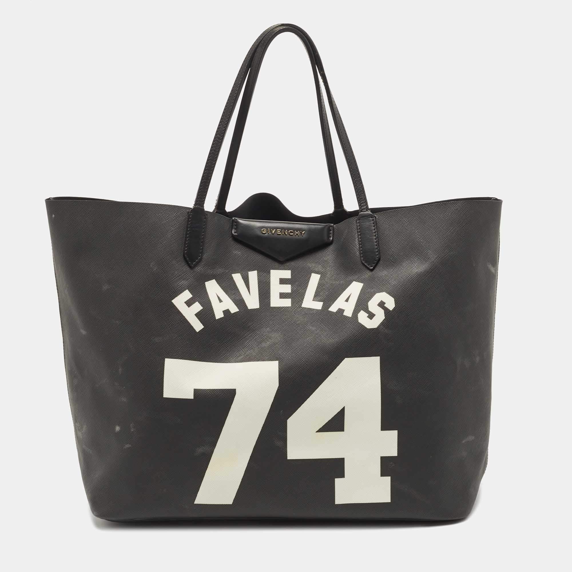 Pre Owned Givenchy Black Coated Canvas and Leather Favelas 74 Tote