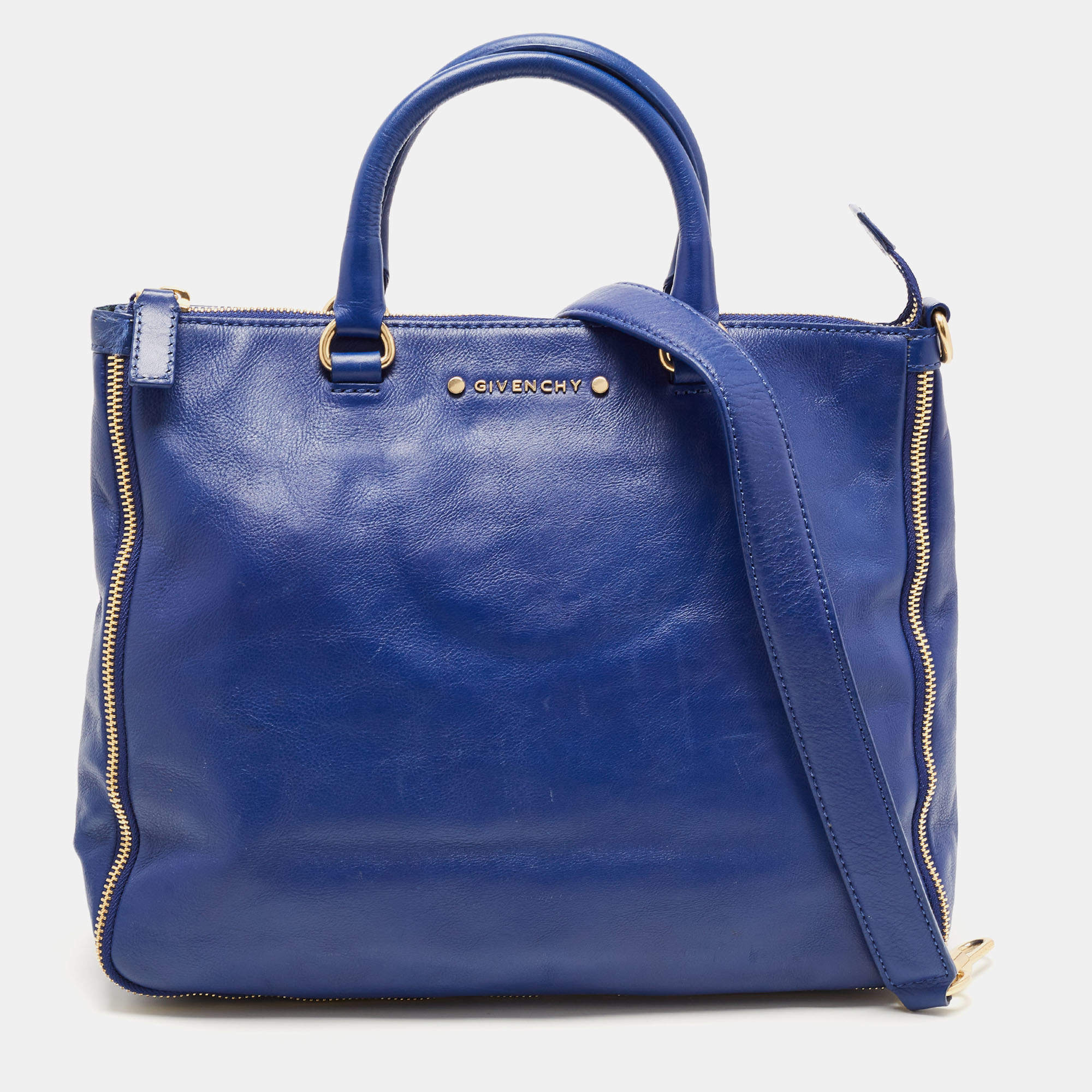 Pre Owned Givenchy Blue Leather Zipped Detail Tote