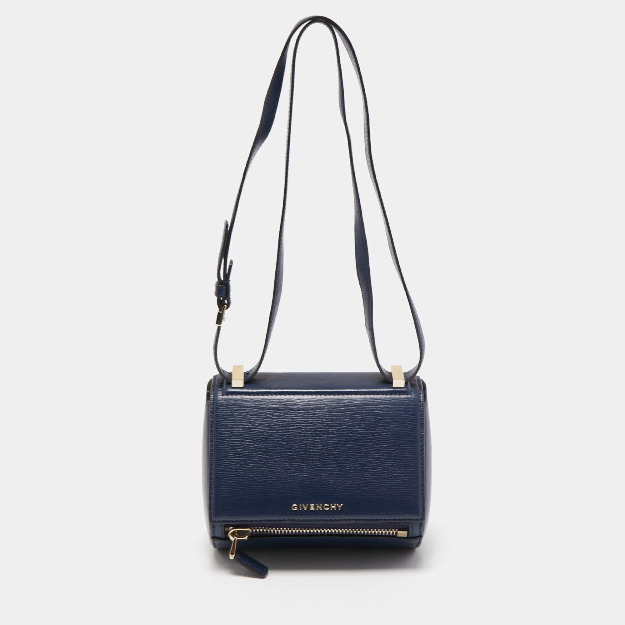 Pre Owned Givenchy Navy Blue Leather Mini Pandora Box Crossbody Bag