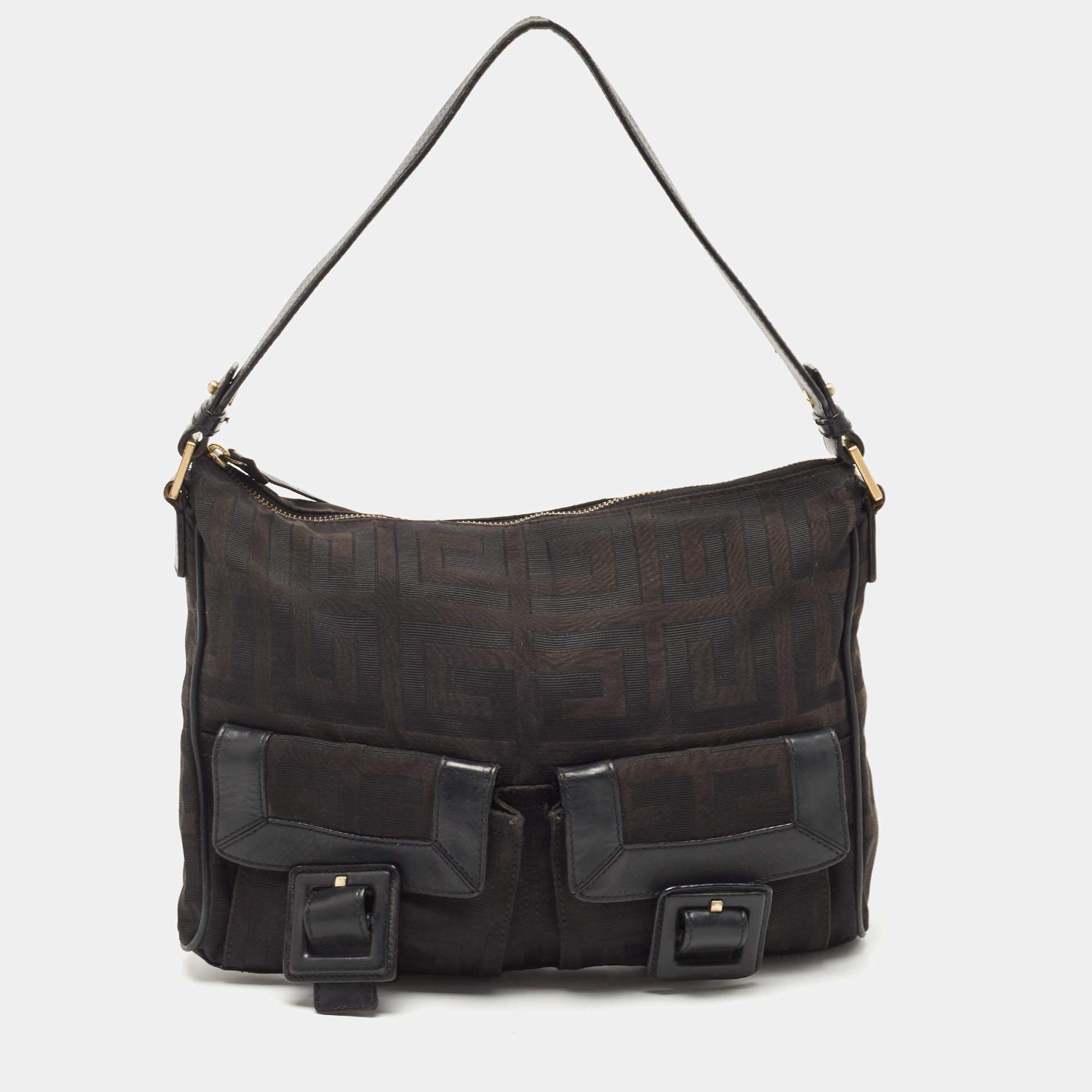 Pre Owned Givenchy Black Monogram Canvas and Leather Double Pocket Shoulder Bag