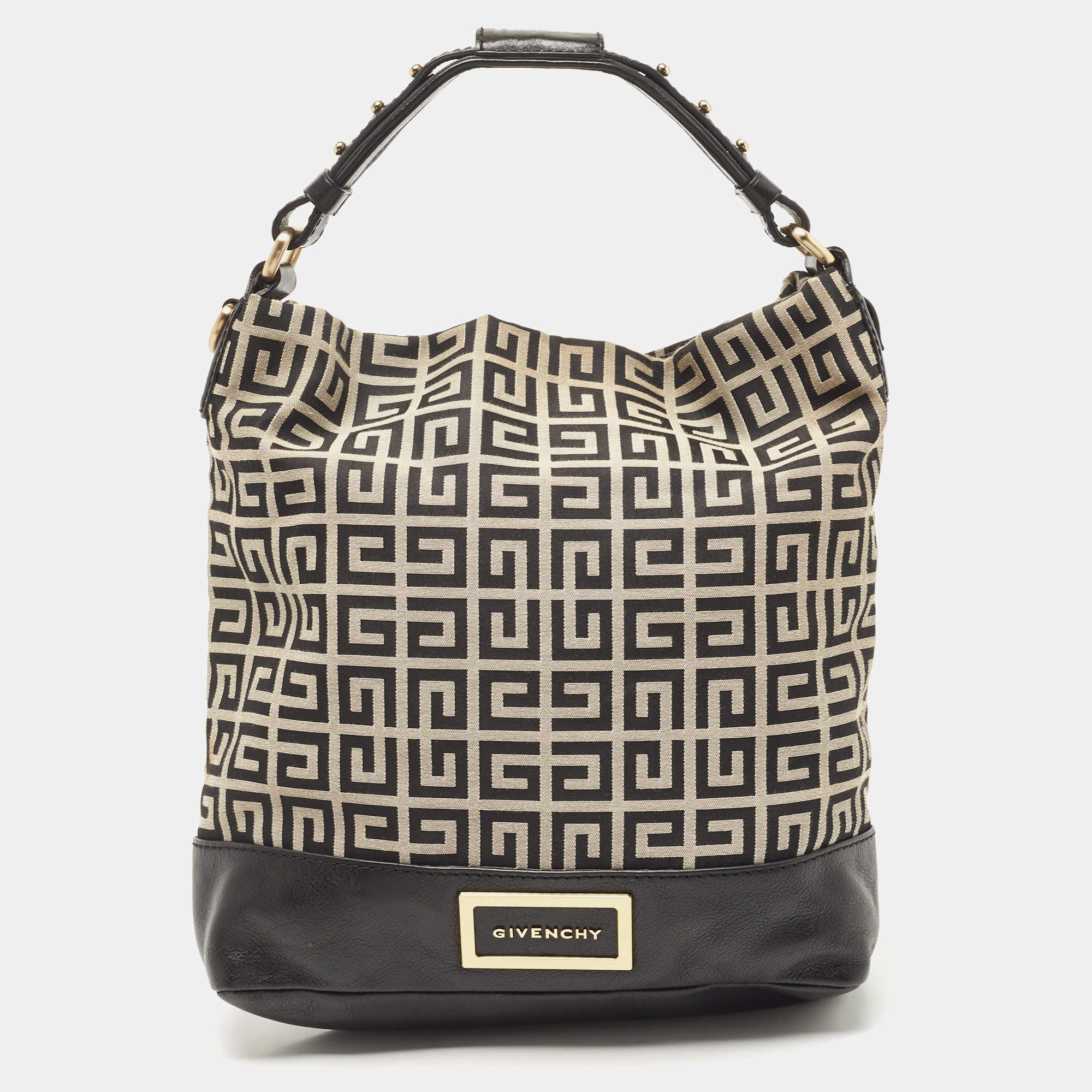 Pre Owned Givenchy Black/Grey Monogram Canvas and Leather Hobo