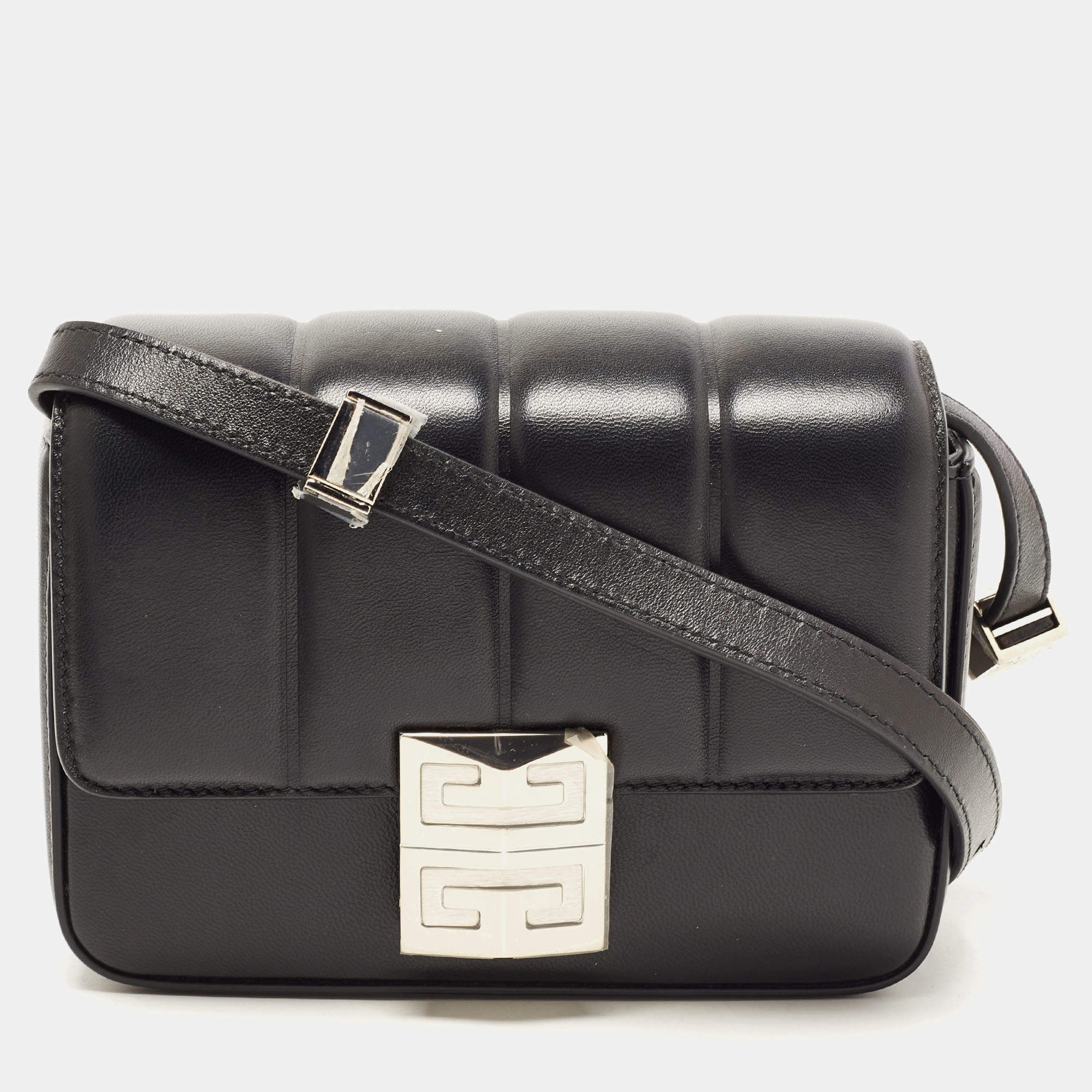 Pre Owned Givenchy Black Quilted Leather 4G Logo Flap Crossbody Bag