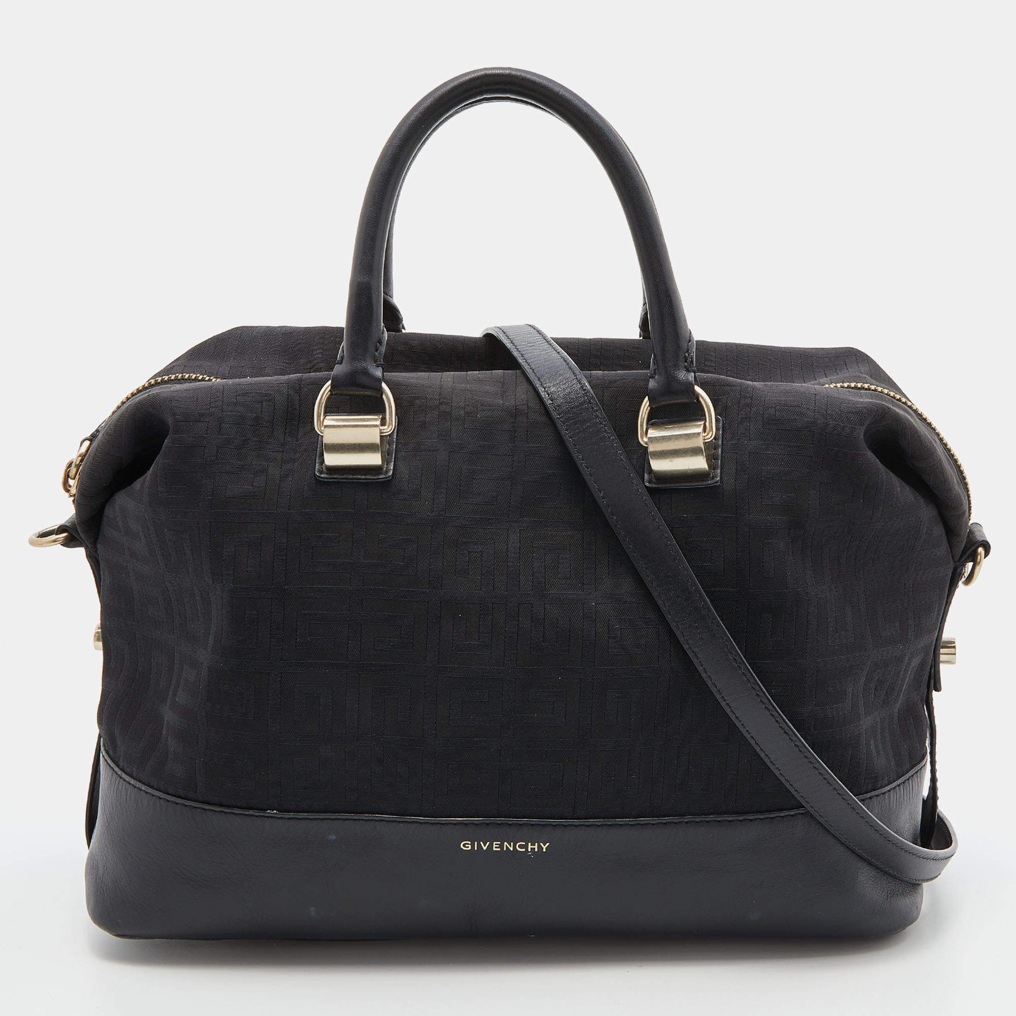 مملوكة مسبقًا Givenchy Black Monogram Canvas and Leather Zip Satchel