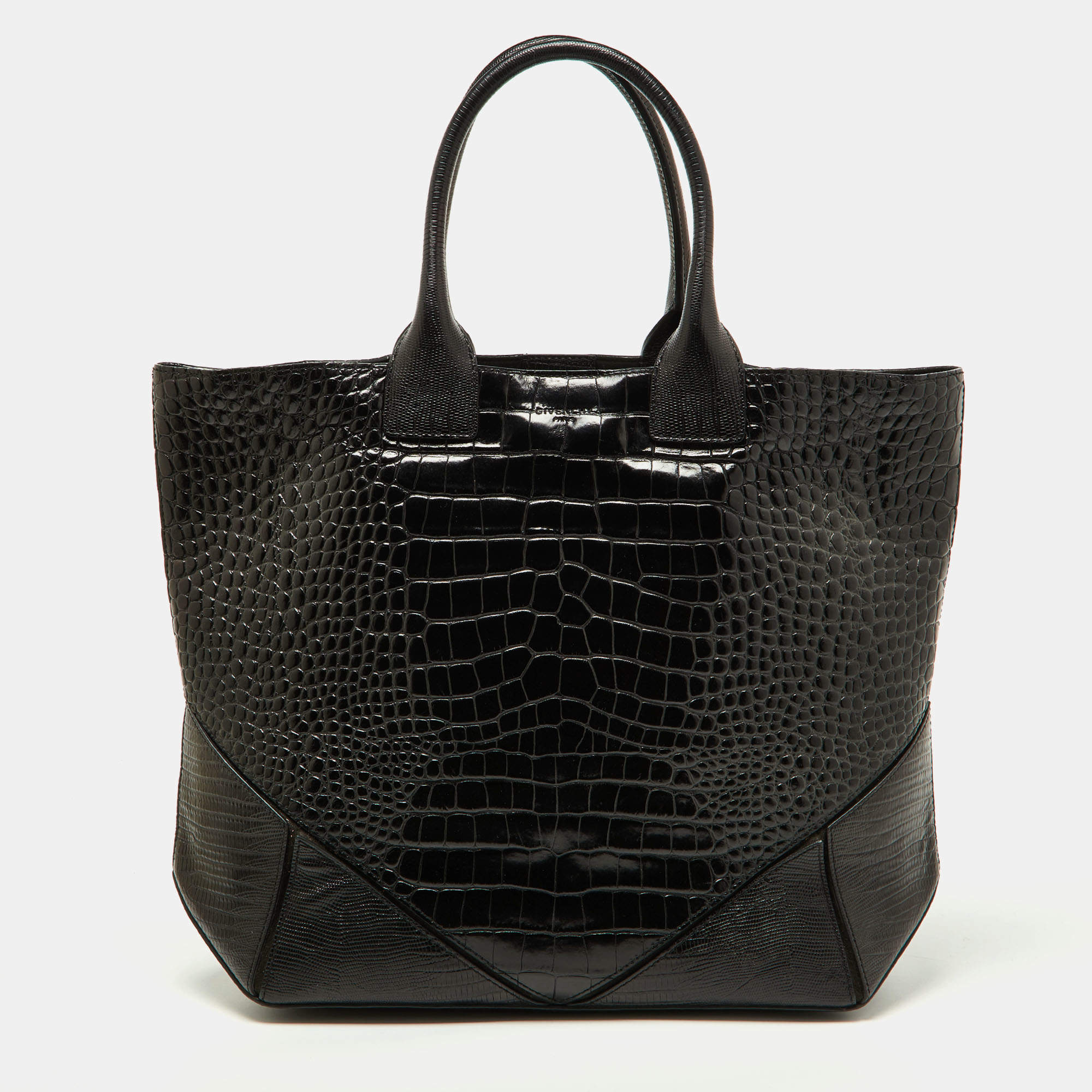Givenchy Black Croc Embossed Leather Easy Tote