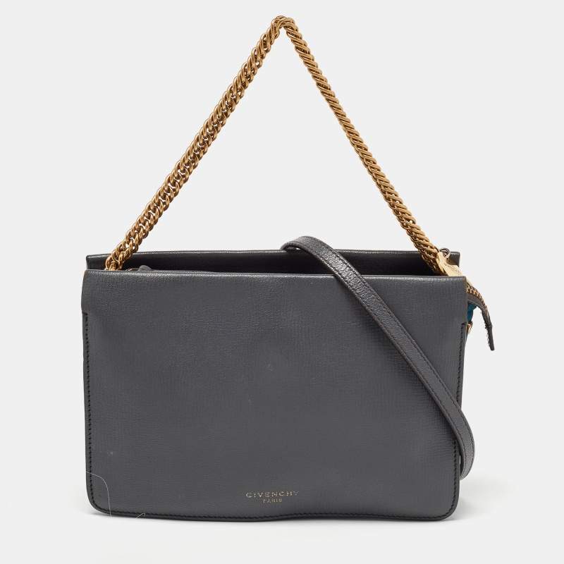 Givenchy Grey/Blue Leather and Suede Chain Crossbody Bag