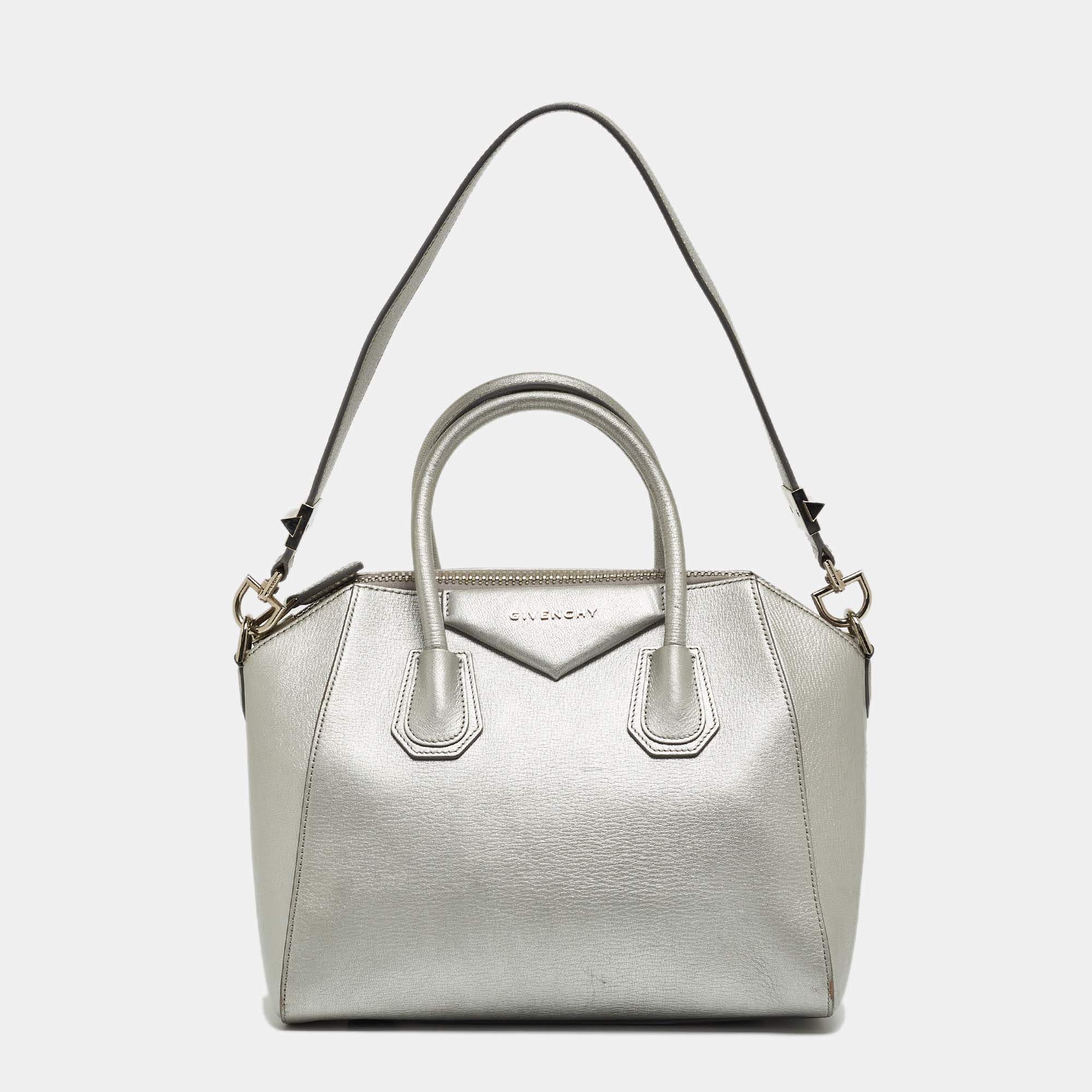 Pre Owned Givenchy Silver Leather Small Antigona Satchel