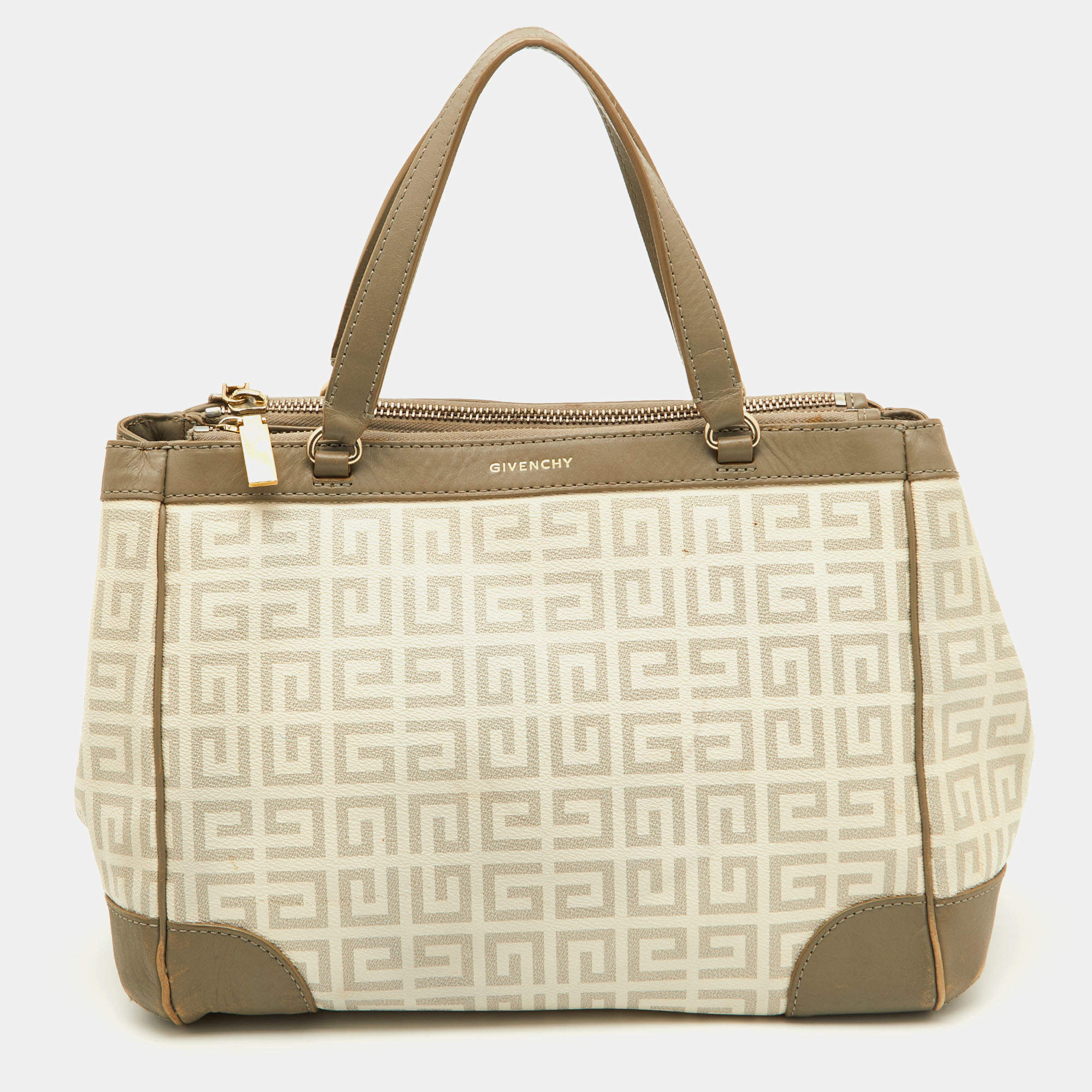 مملوكة مسبقًا Givenchy Grey/Off White Monogram Coated Canvas and Leather Double Zip Tote