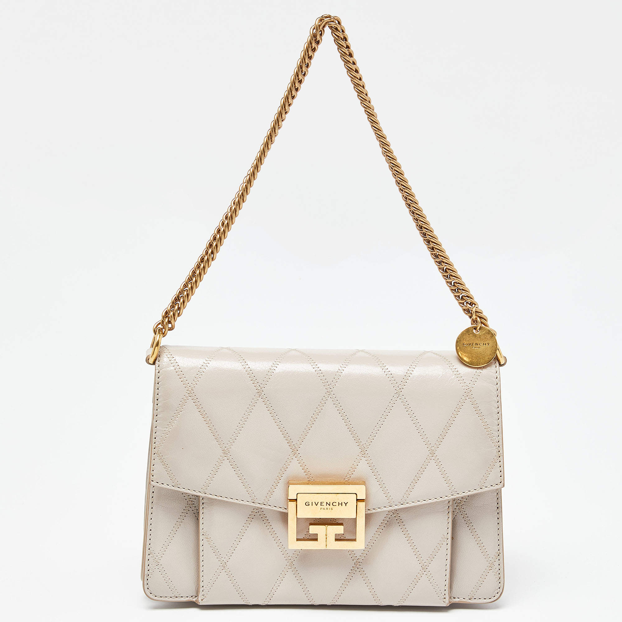 Pre Owned Givenchy Biege Leather Small GV3 Shoulder Bag