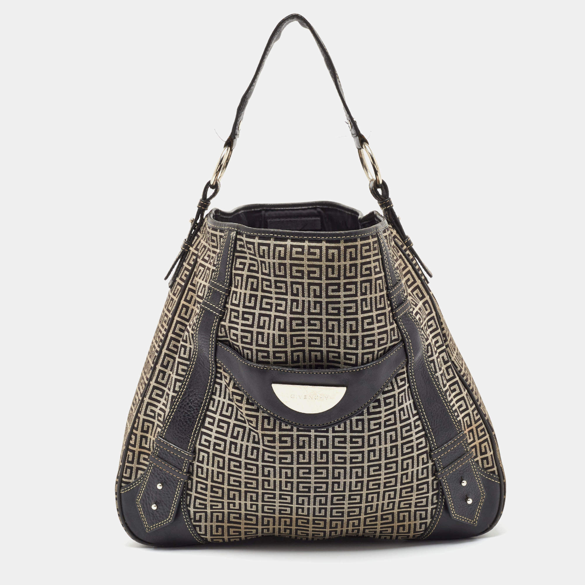 Pre Owned Givenchy Grey/Black Monogram Canvas And Leather Hobo