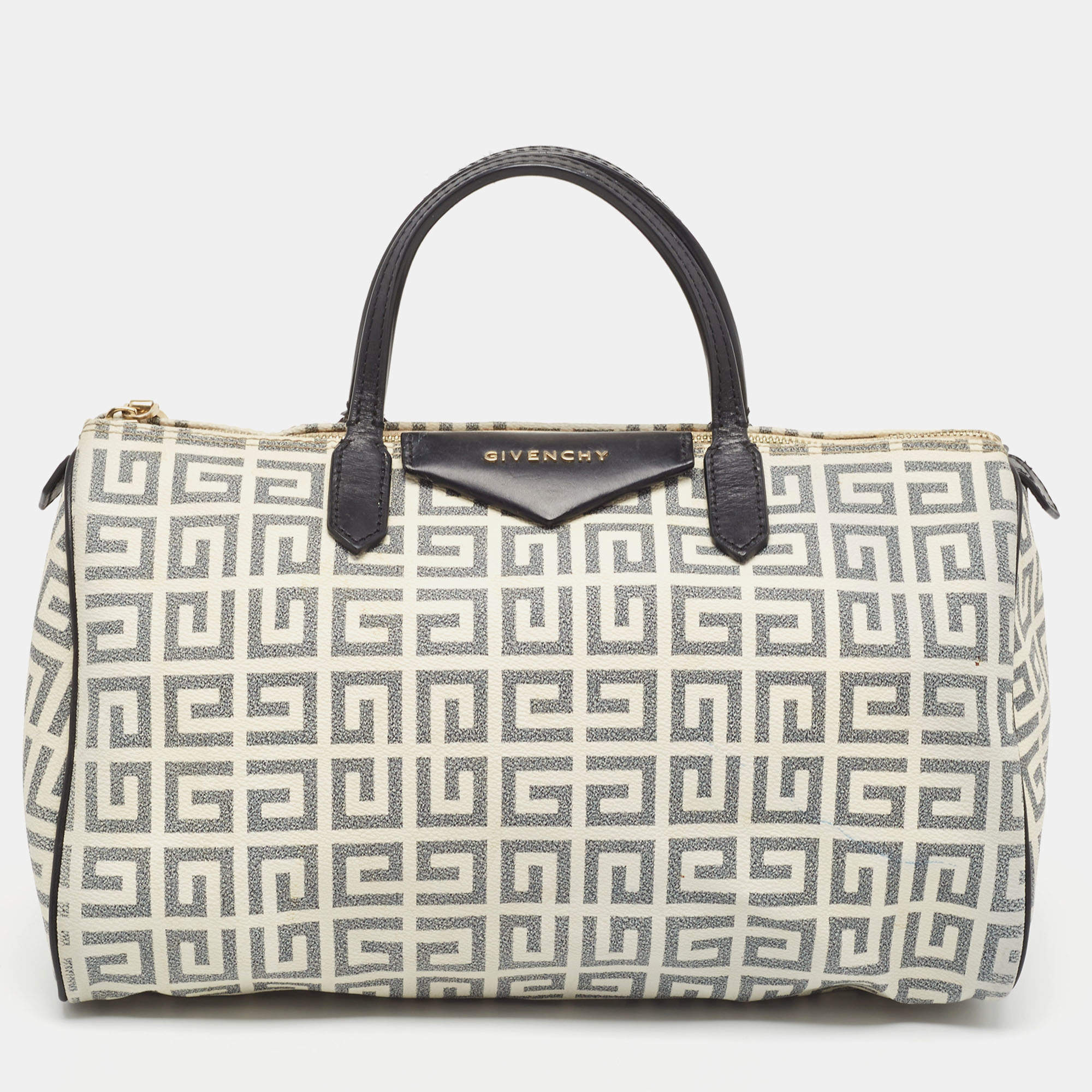 Givenchy Black/White Monogram Coated Canvas and Leather Boston Bag w/Wallet