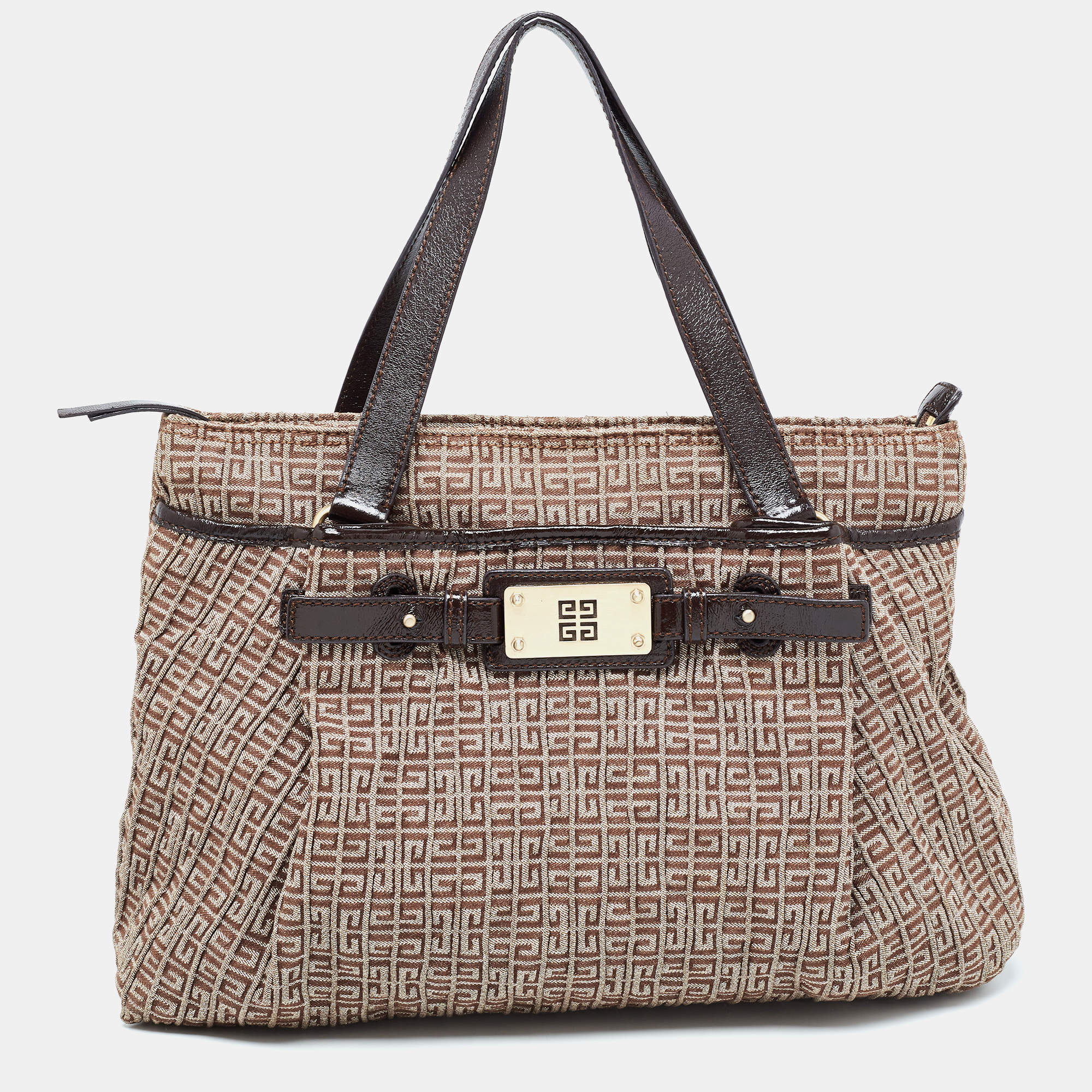 Givenchy Brown Signature Canvas and Patent Leather Tote