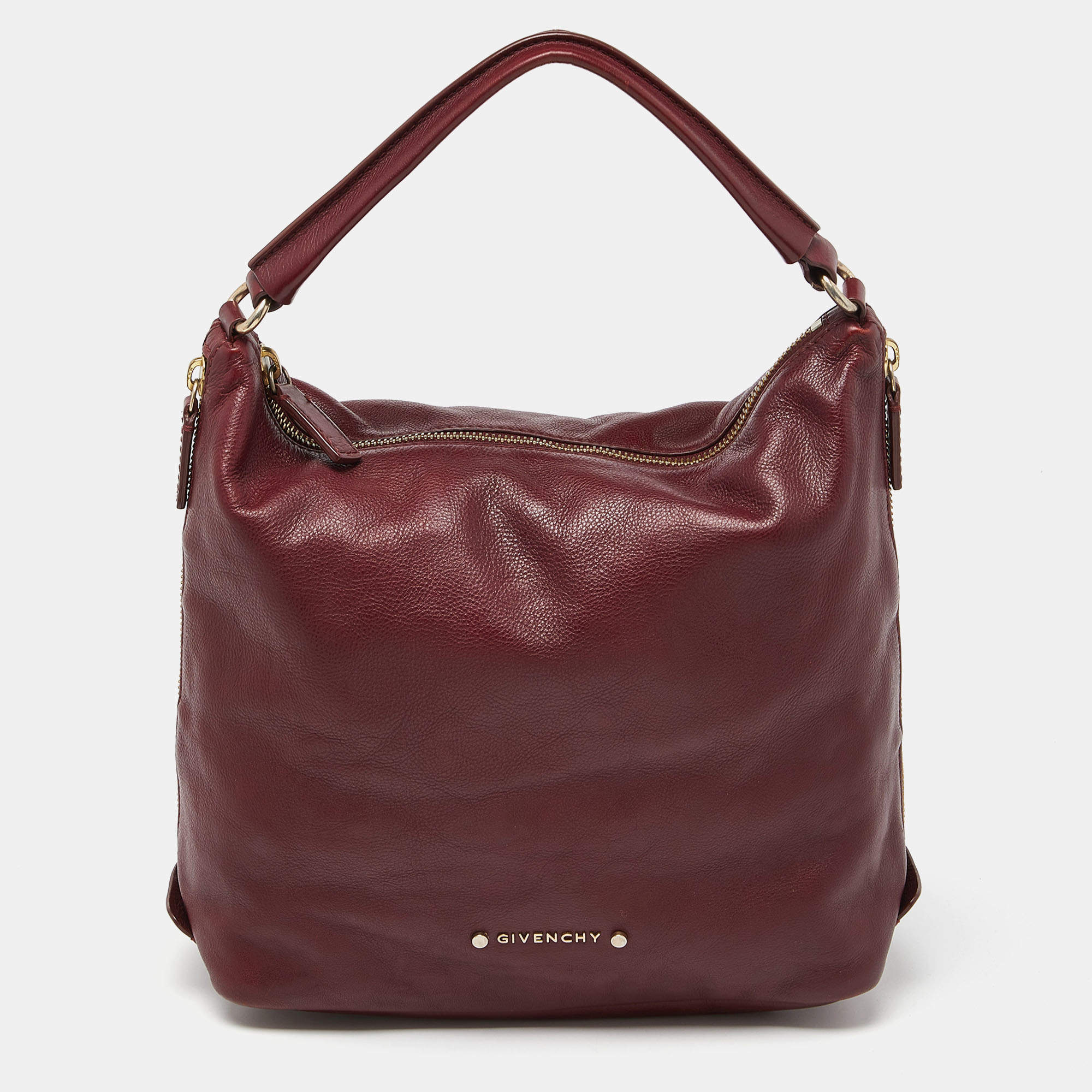 Pre Owned Givenchy Burgundy Leather Zip Hobo