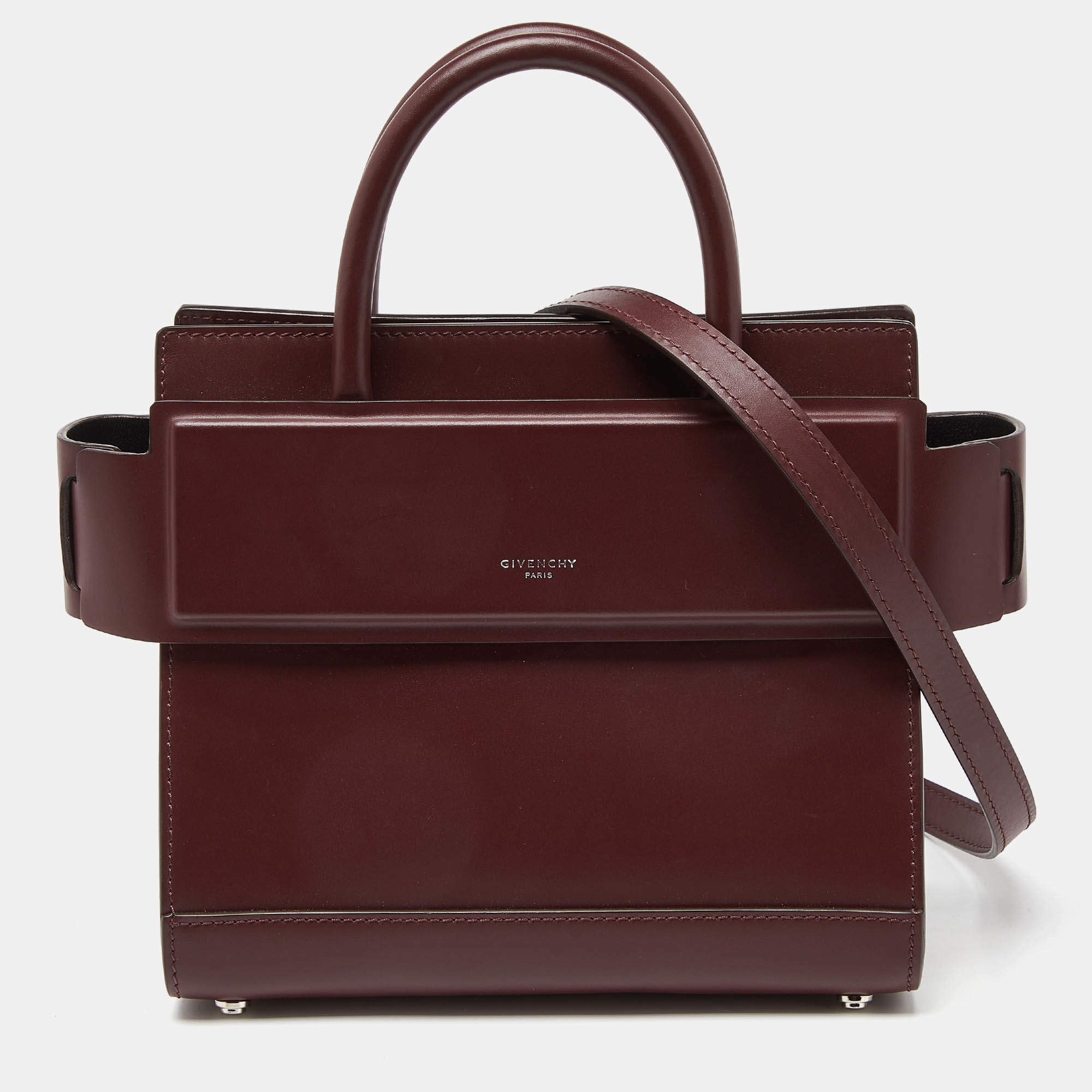 Pre Owned Givenchy Burgundy Leather Mini Horizon Tote