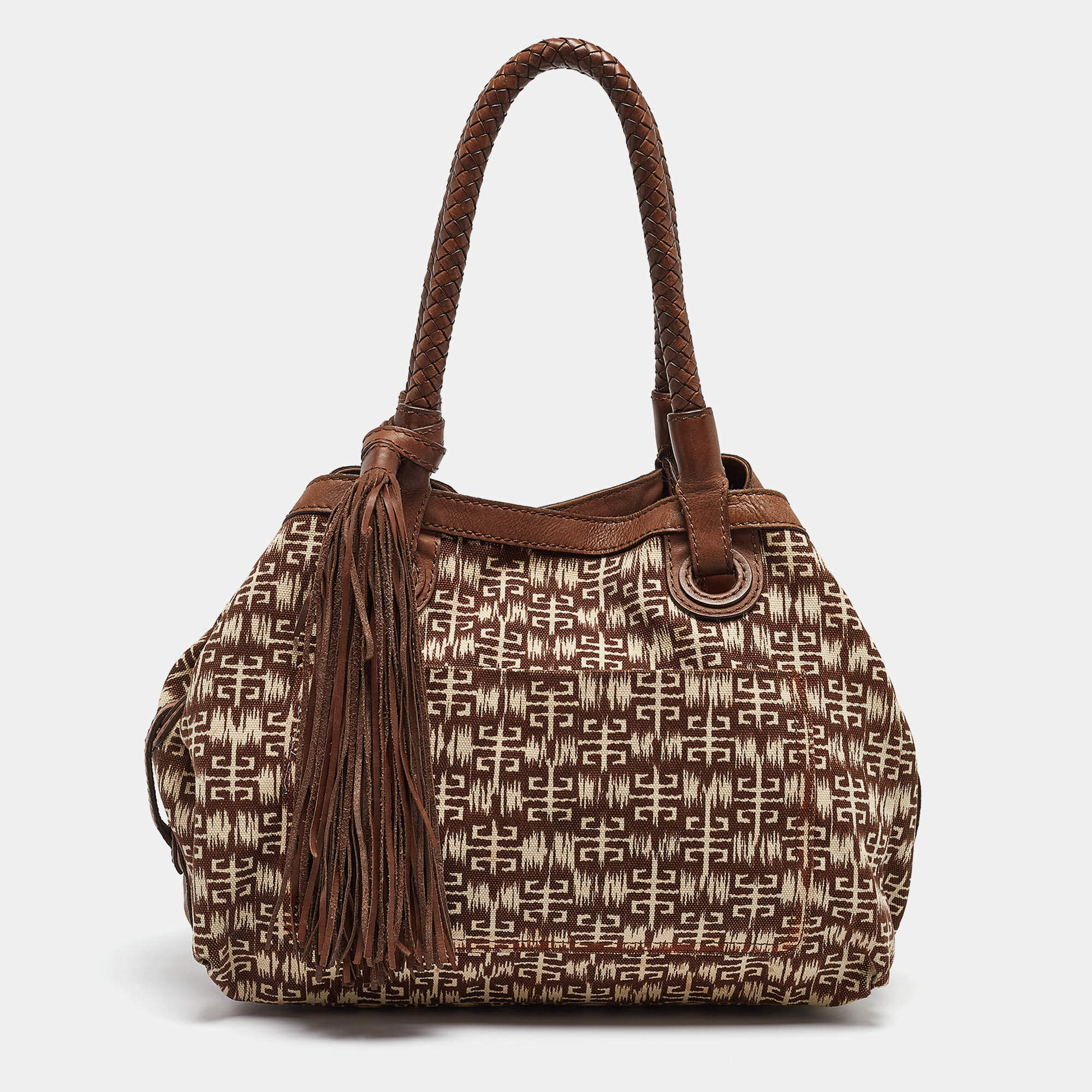 Givenchy Brown Signature Canvas and Leather Braided Handle Shoulder Bag