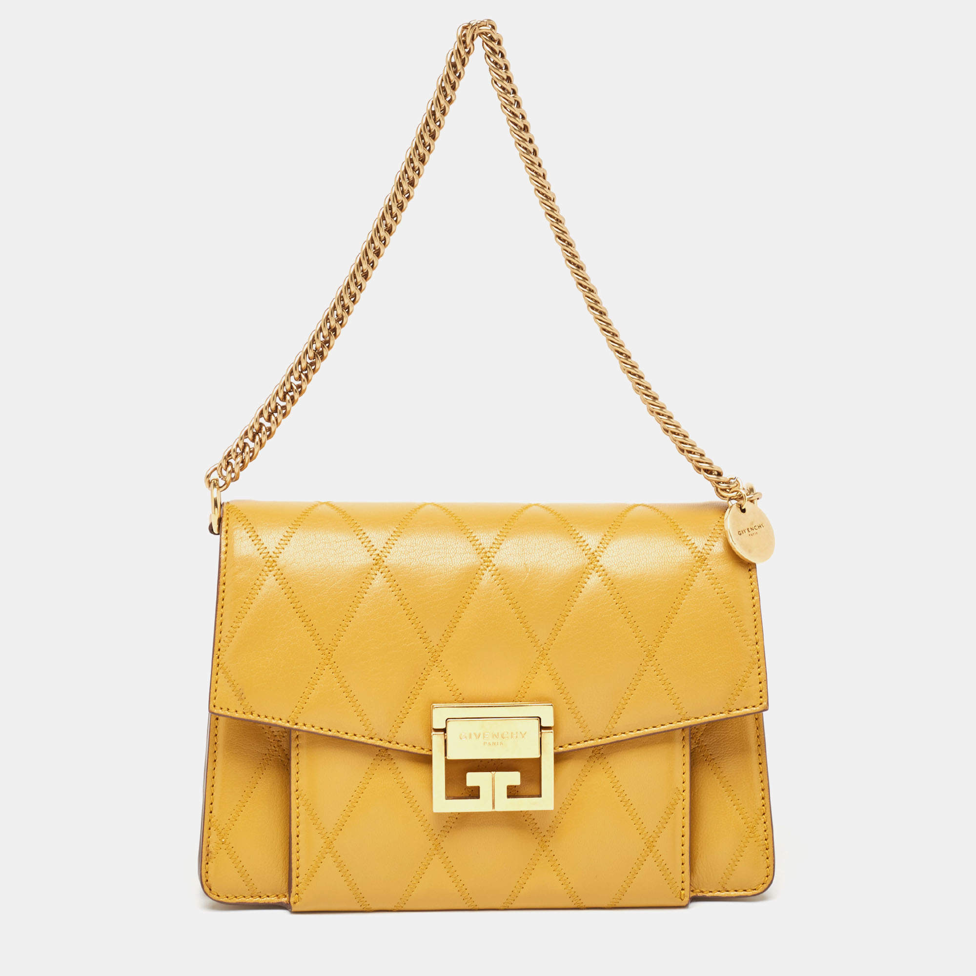 Givenchy Mustard Quilted Leather Small GV3 Shoulder Bag