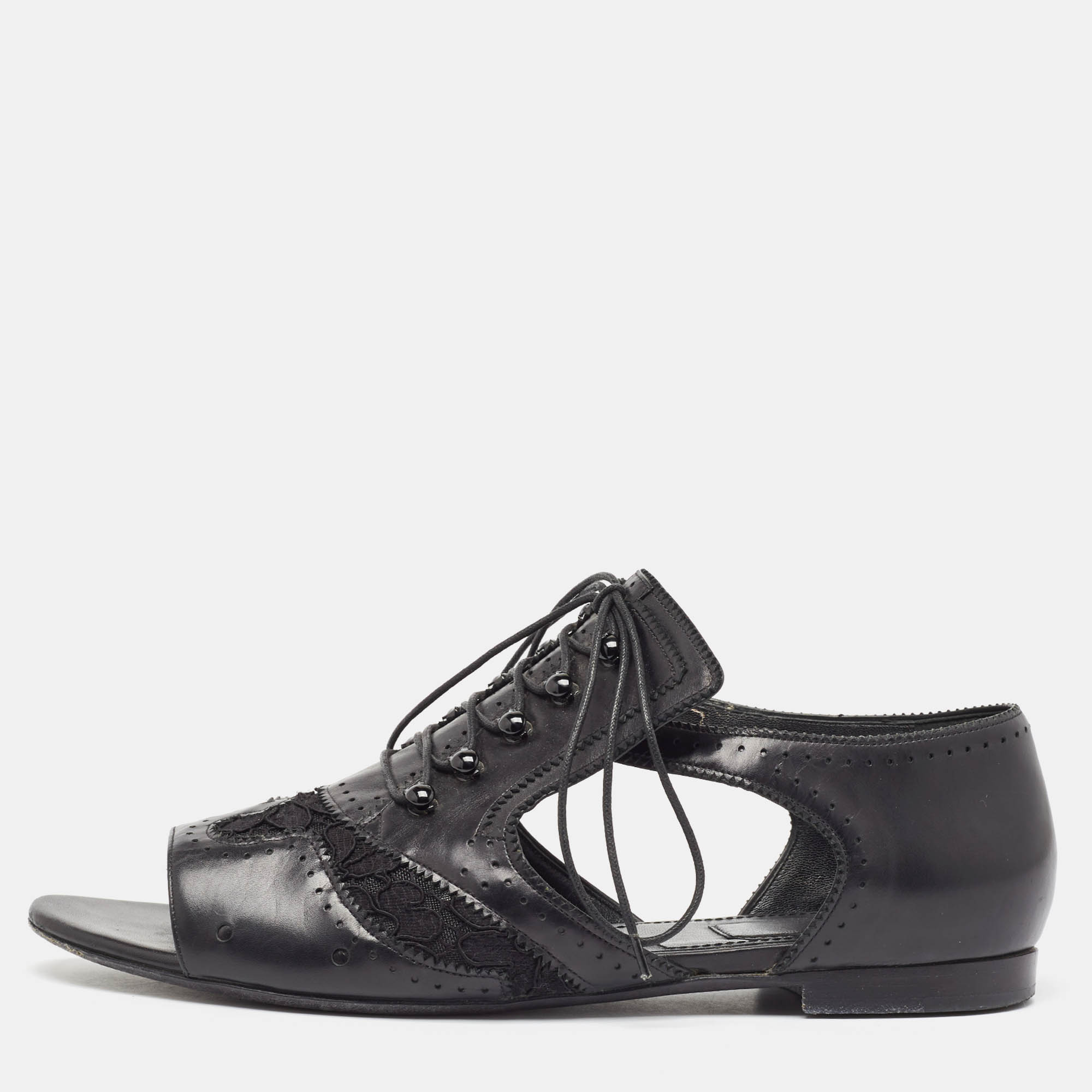 Givenchy Black Leather and Mesh Cutout Flats Size 40   