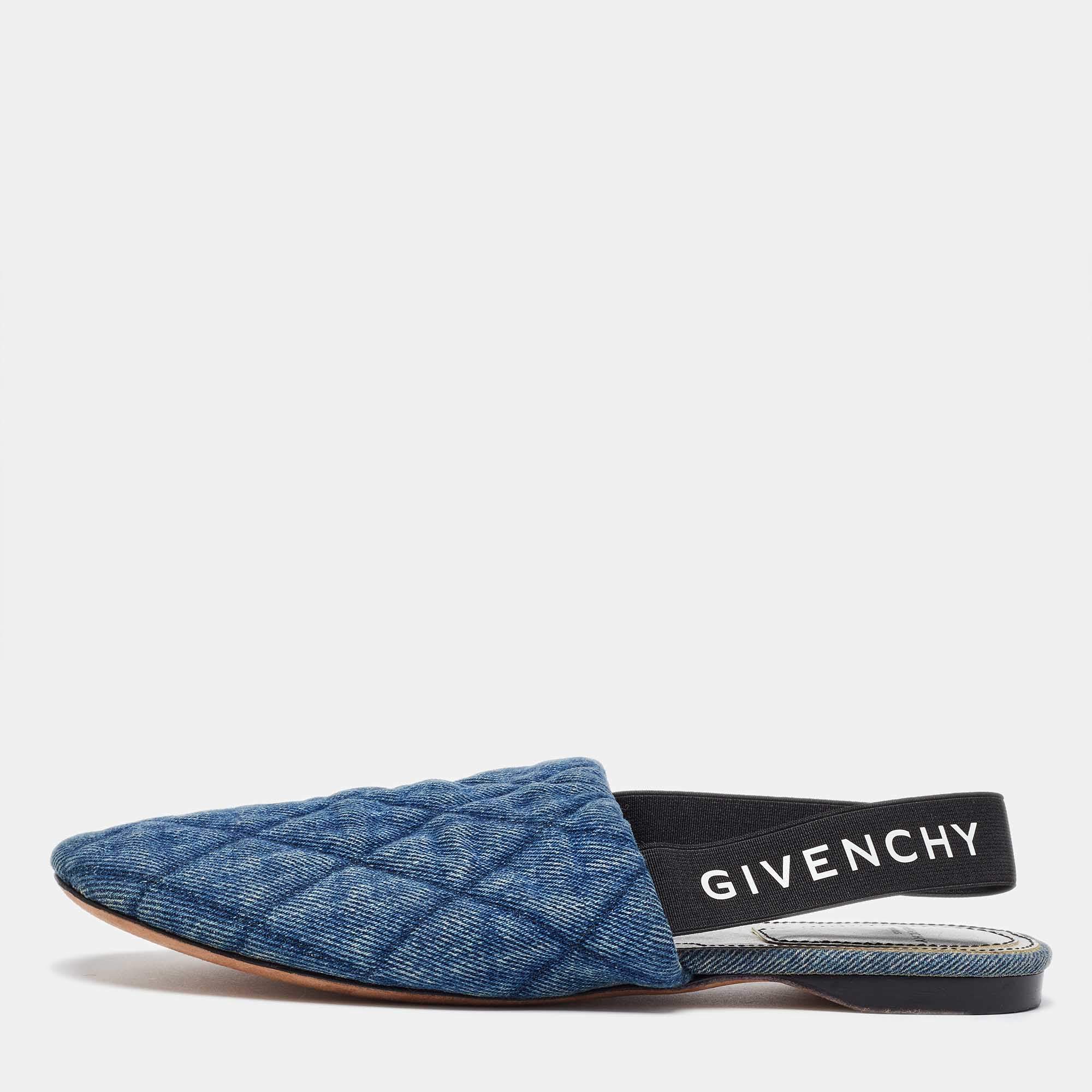 Givenchy Blue Denim Rivington Slingback Flat Sandals Size 37.5