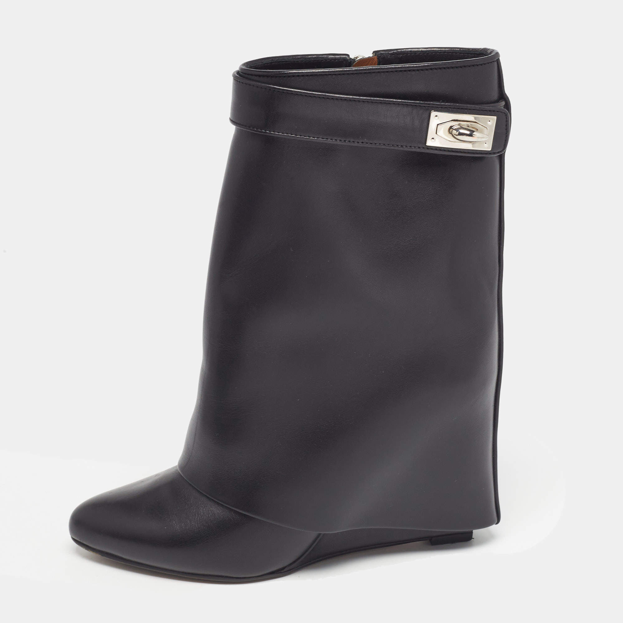 Givenchy Black Leather Shark Lock Ankle Length Boots Size 37