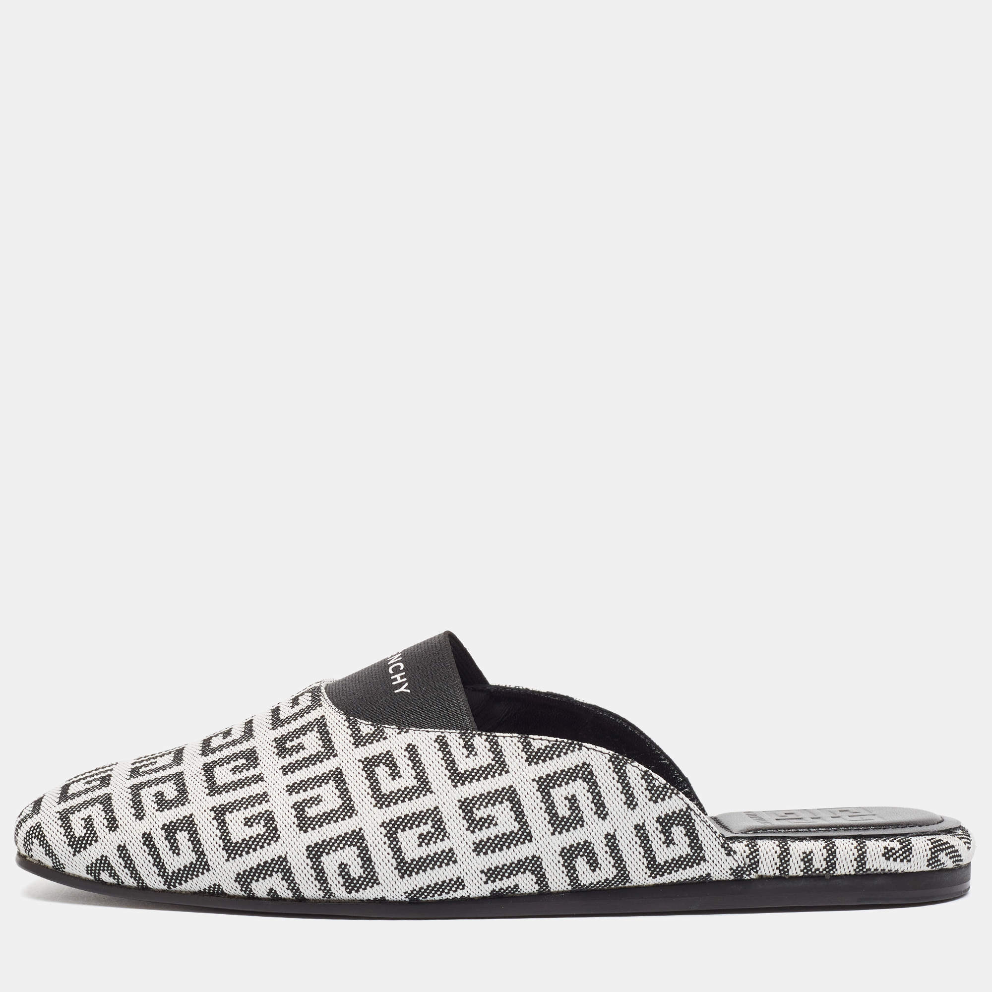 Pre Owned Givenchy Black/White 4G Jacquard Bedford Flat Mules Size 38