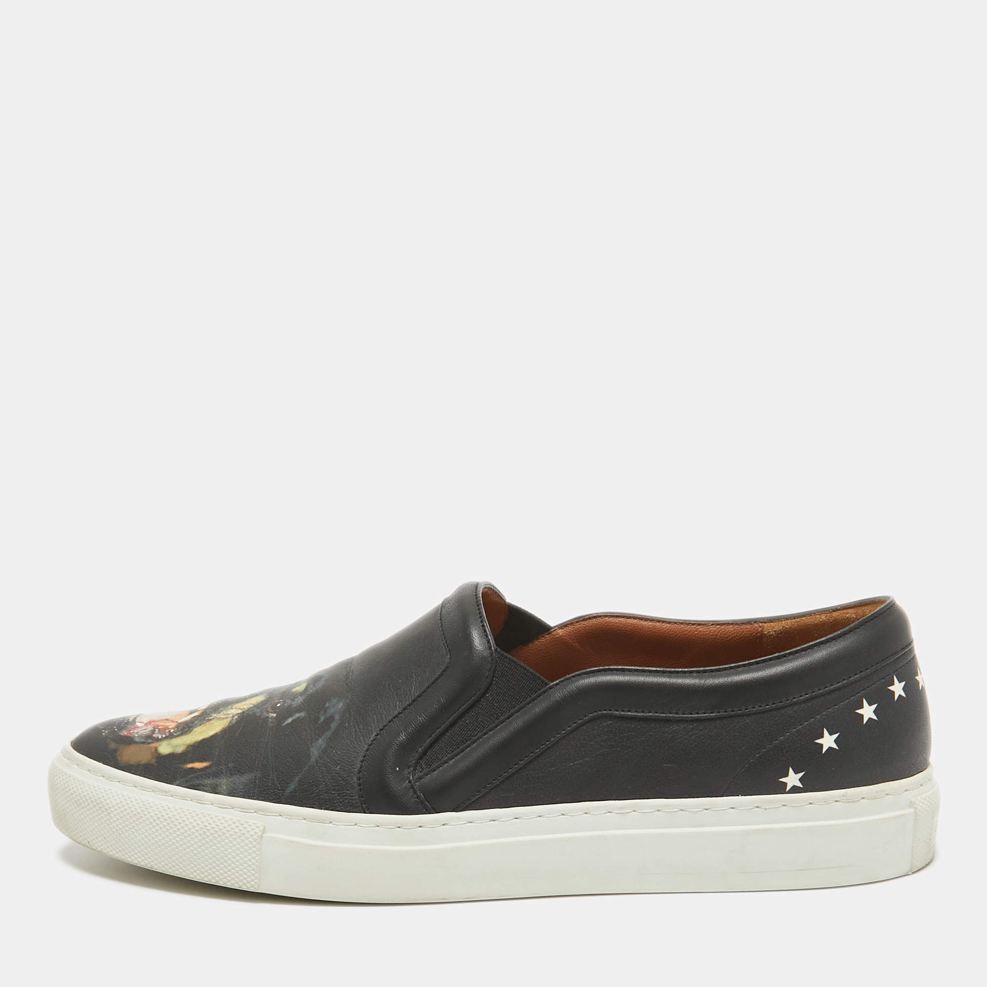 Givenchy Black Leather Printed Rottweiler Slip On Sneakers Size 38