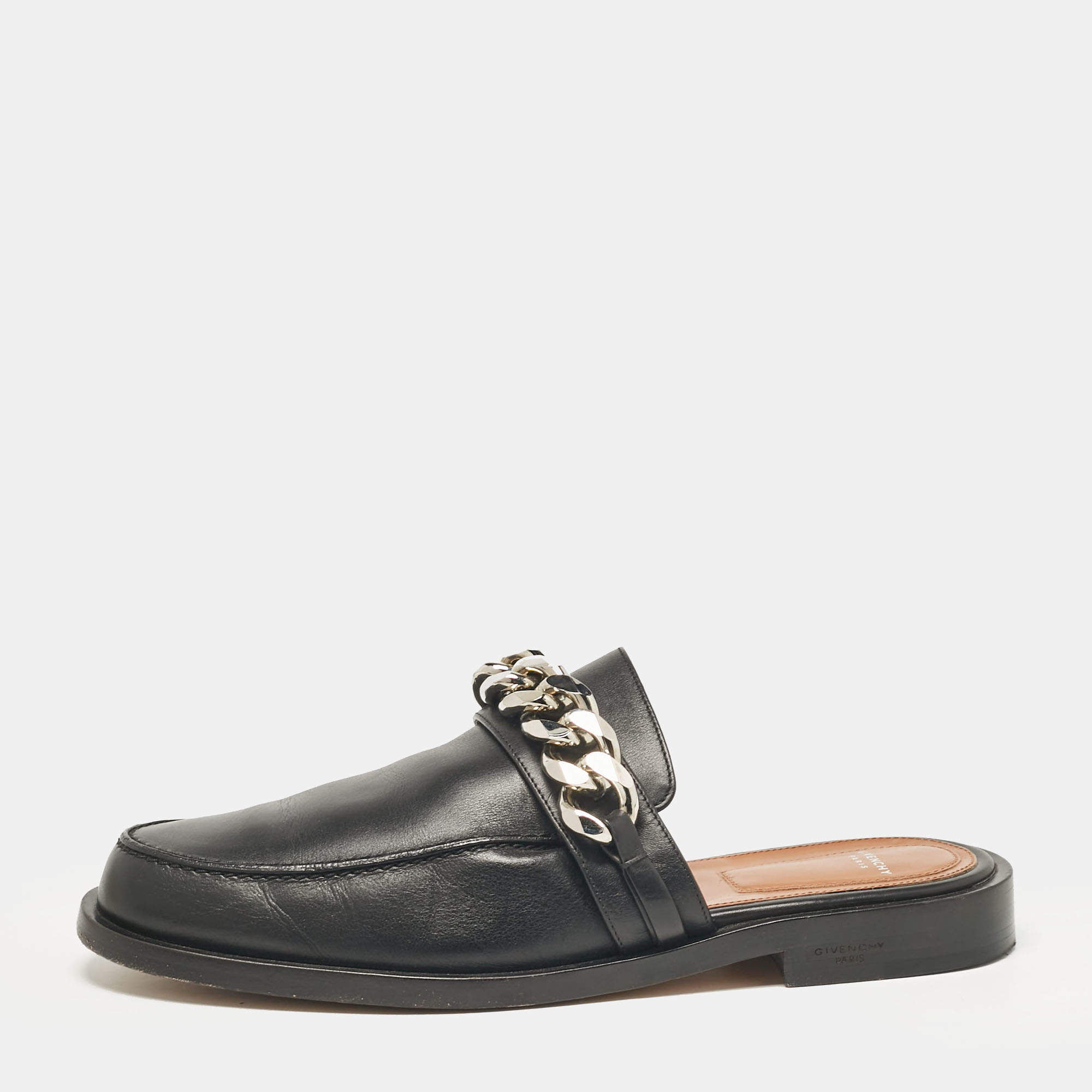 Givenchy Black Leather Chain Mules Size 39.5