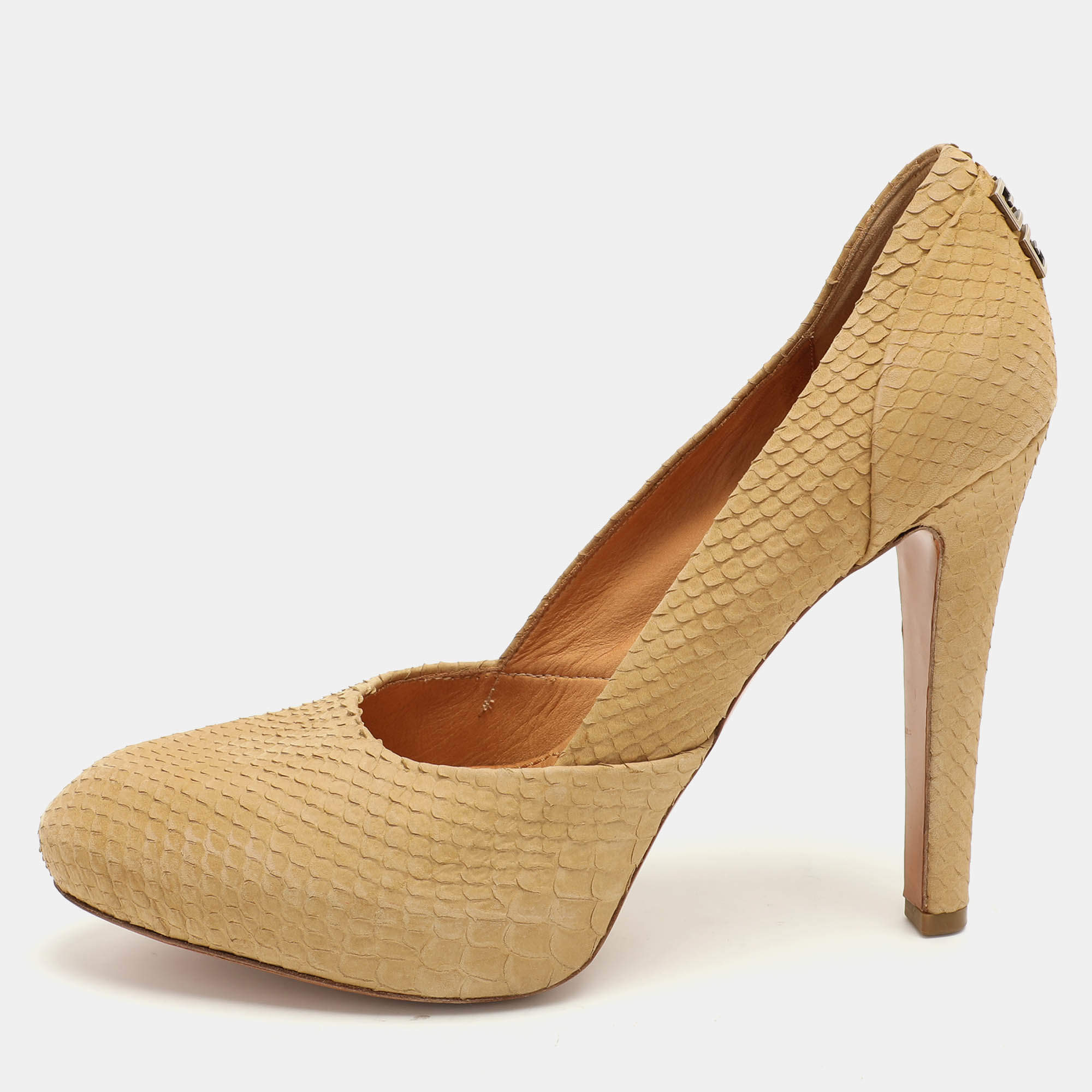 Givenchy Yellow Python Embossed Leather Platform Pumps Size 37