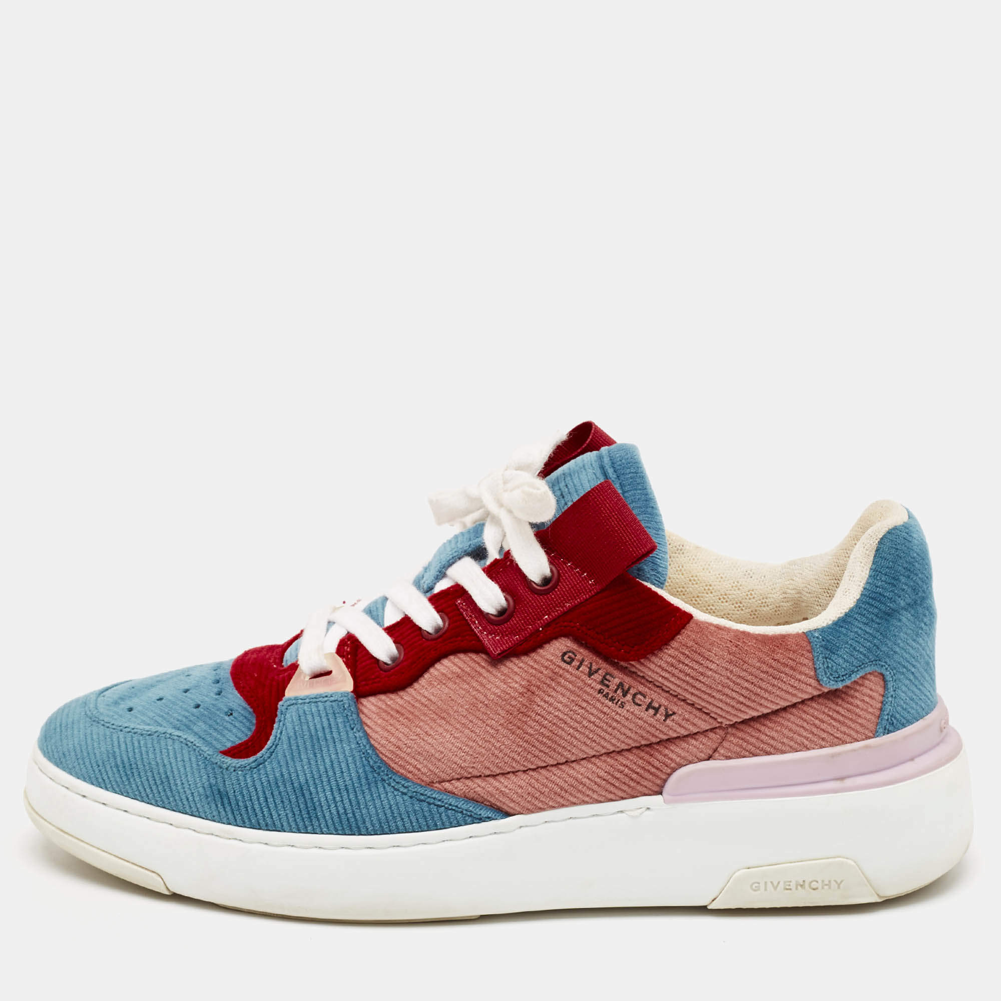 Pre Owned Givenchy Multicolor Velvet Lace Up Sneakers Size 38