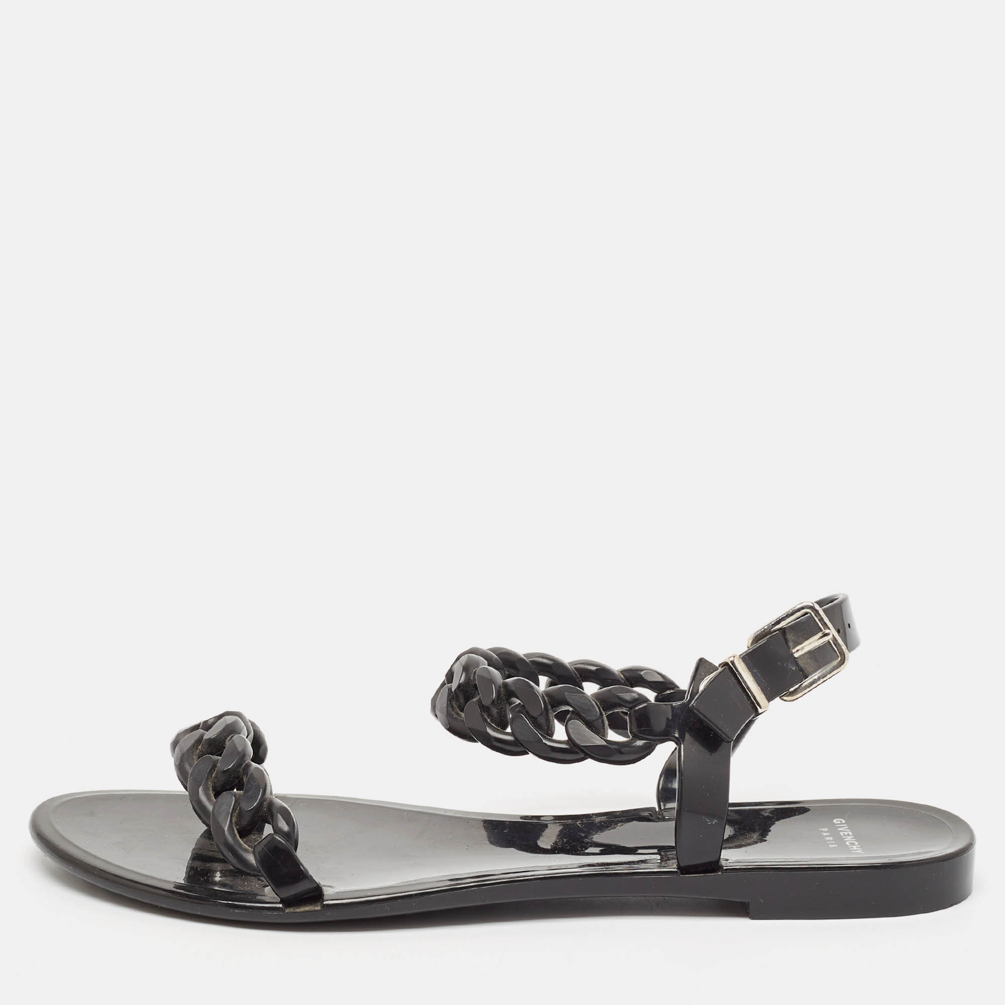 Givenchy Black Jelly Chain Detail Ankle Strap Flat Sandals Size 39