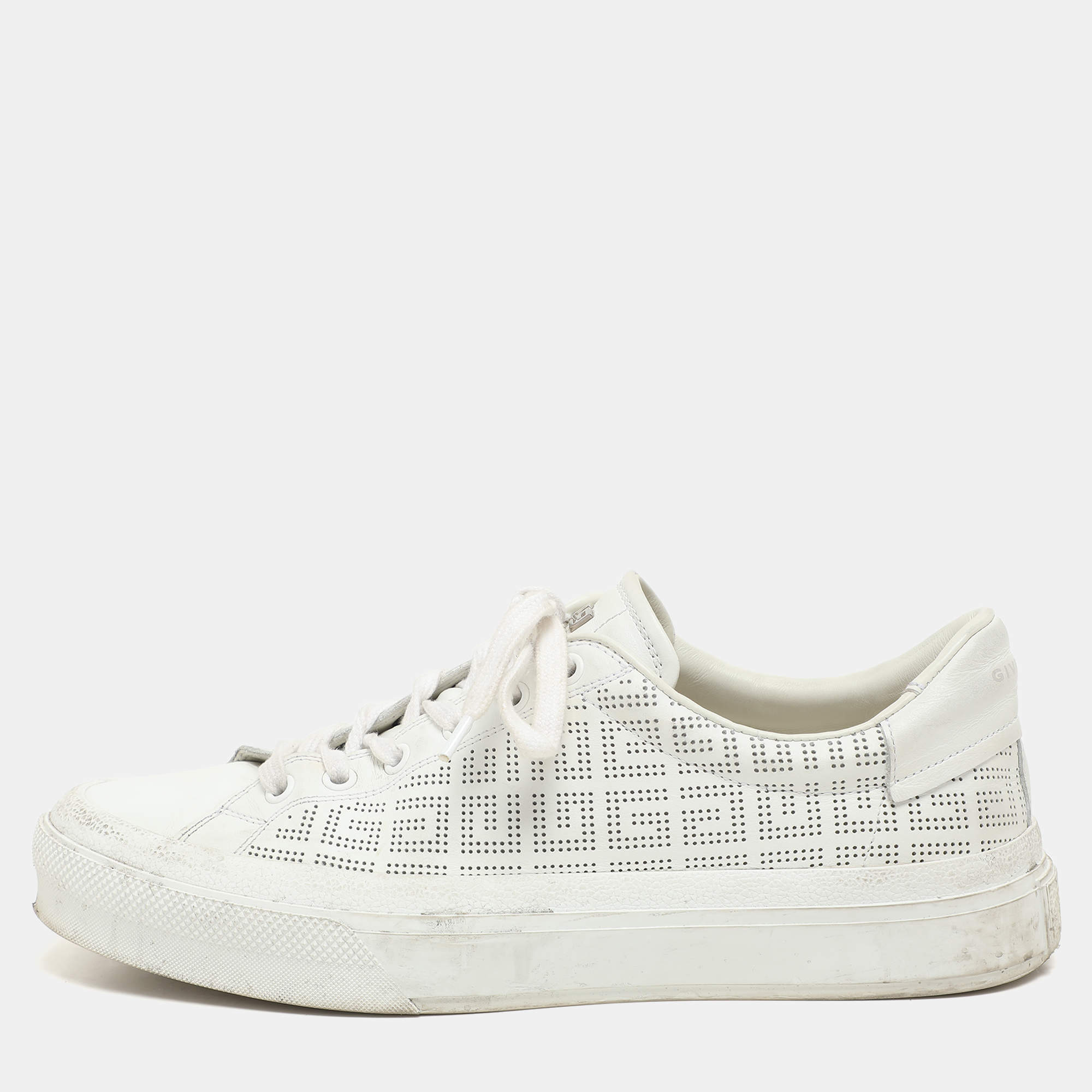 Givenchy White Perforated Signature Leather Low Top Sneakers Size 40