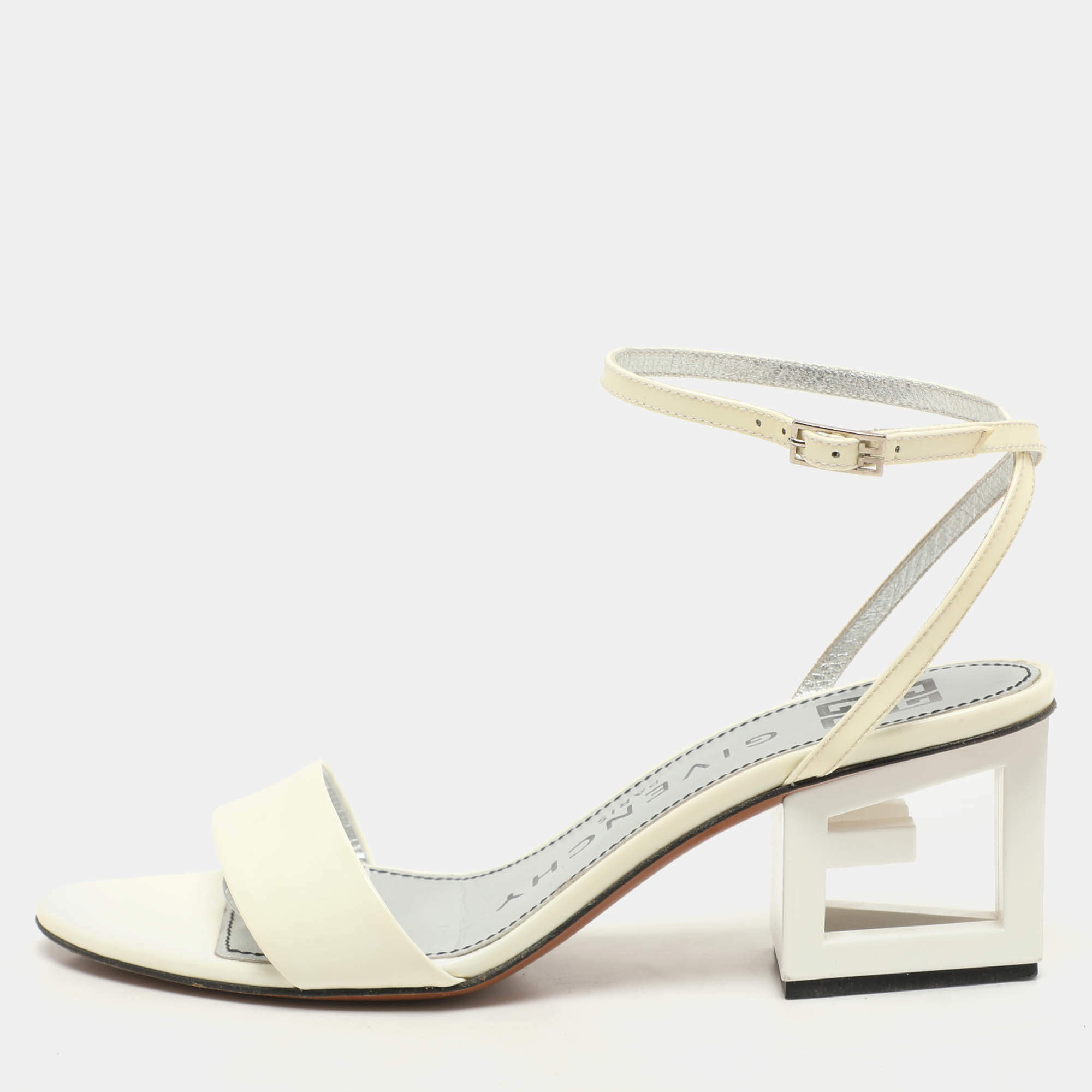 Givenchy White Patent Leather Triangle Ankle Strap Sandals Size 37