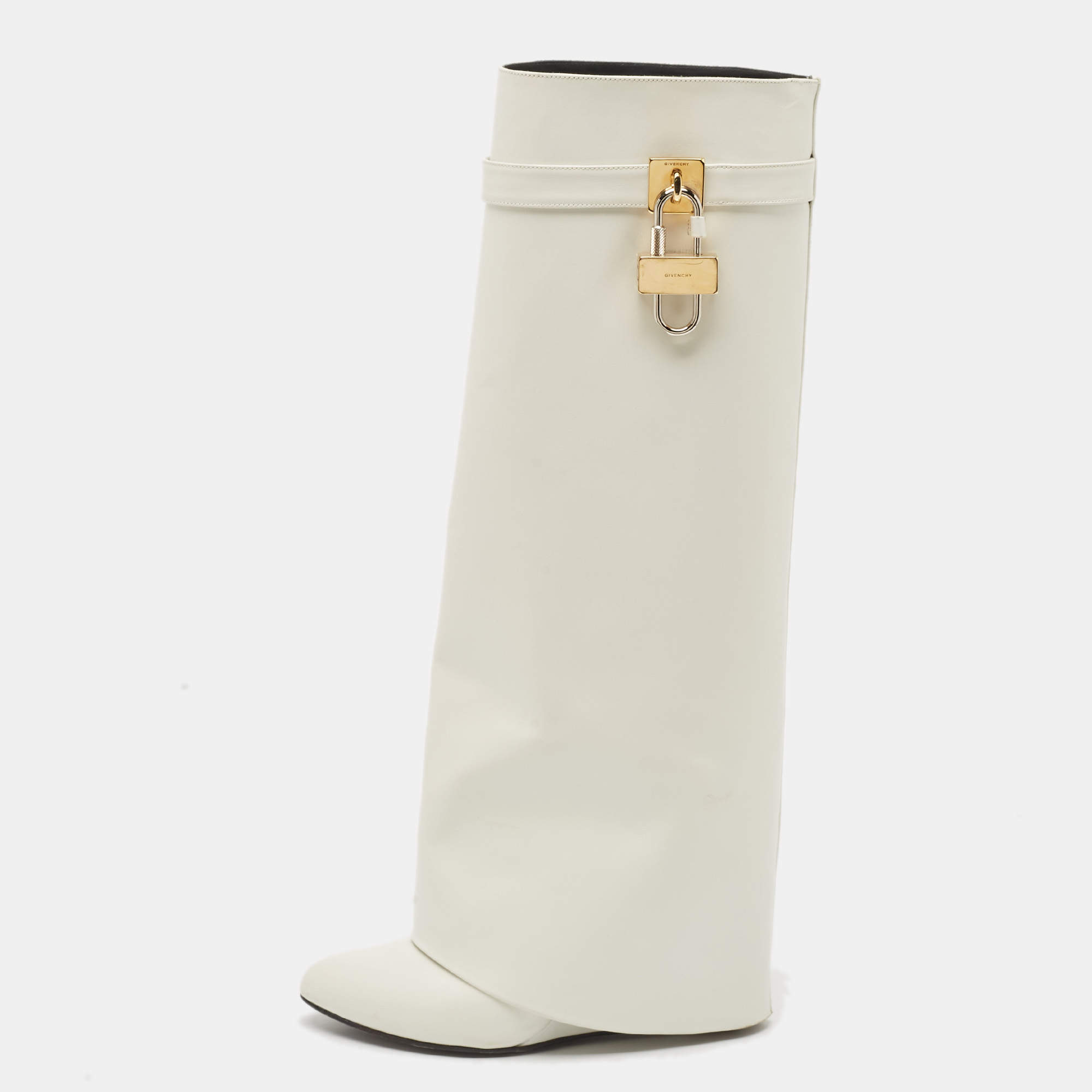 Givenchy White Leather Shark Lock Knee Length Boots Size 40