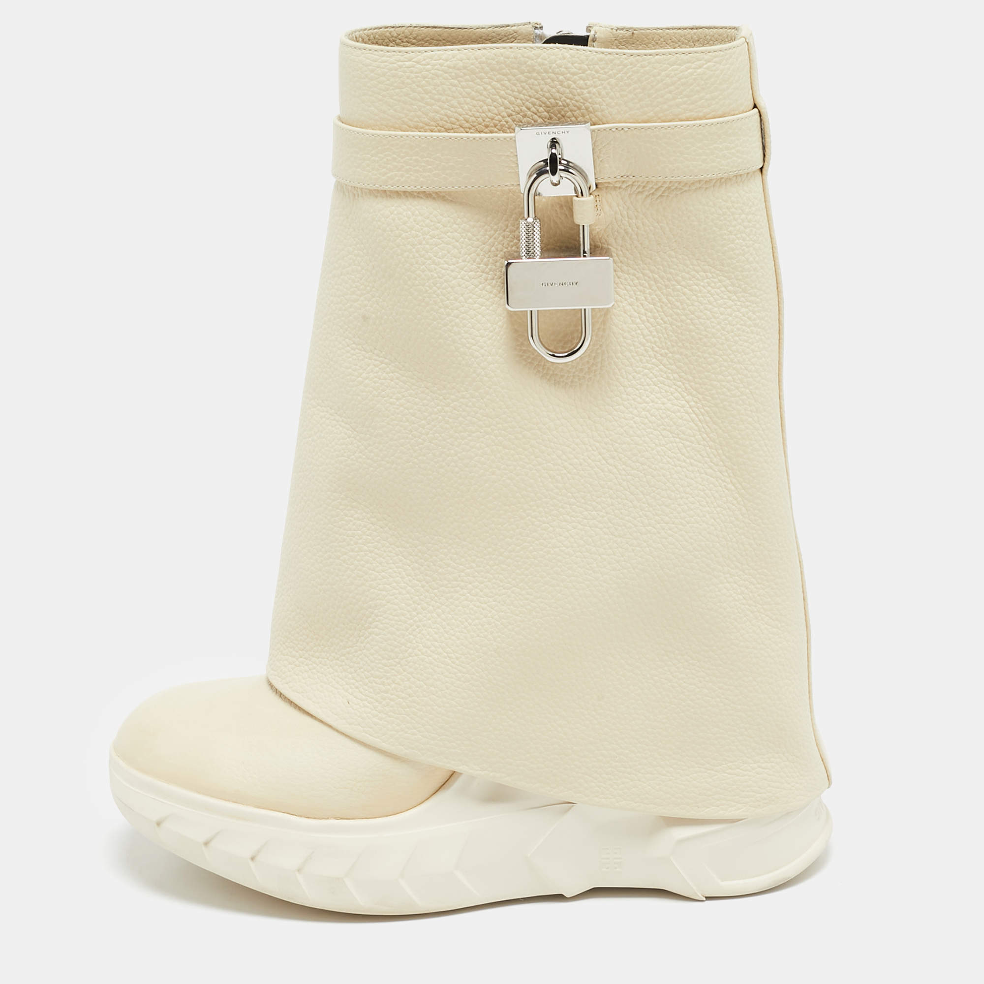 Givenchy Cream Leather Shark Lock Mid Calf Boots Size 39