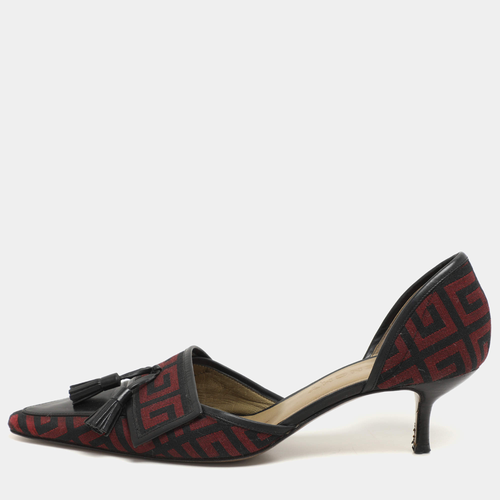 Givenchy Black/Red Signature Canvas and Leather Tassel D'orsay Pumps Size 38