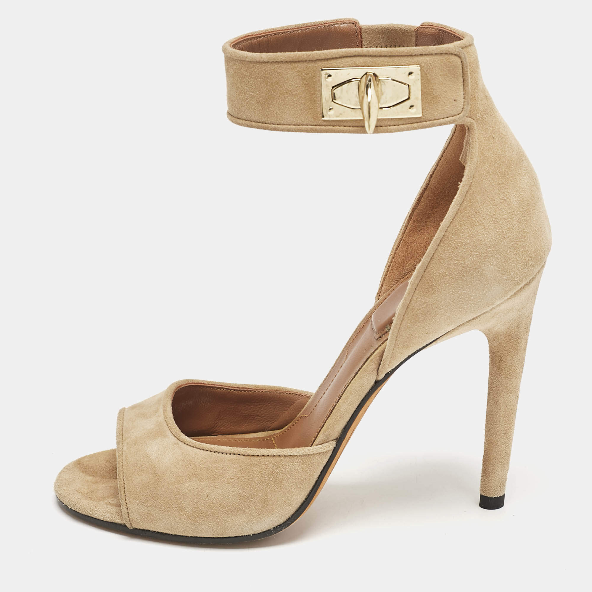 Givenchy Beige Suede Shark Lock Ankle Wrap Sandals Size 35