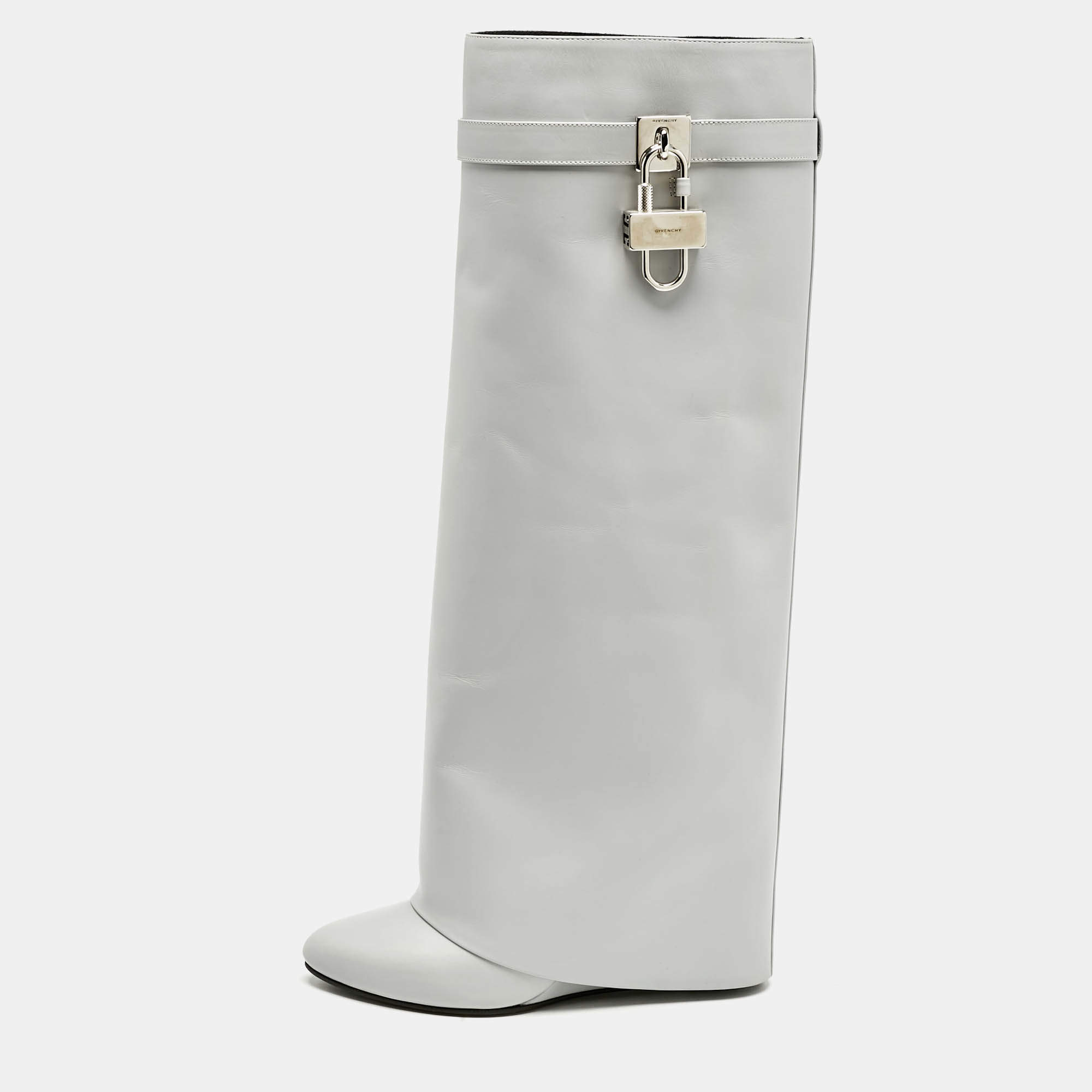 Givenchy Grey Leather Shark Lock Knee Length Boots Size 39