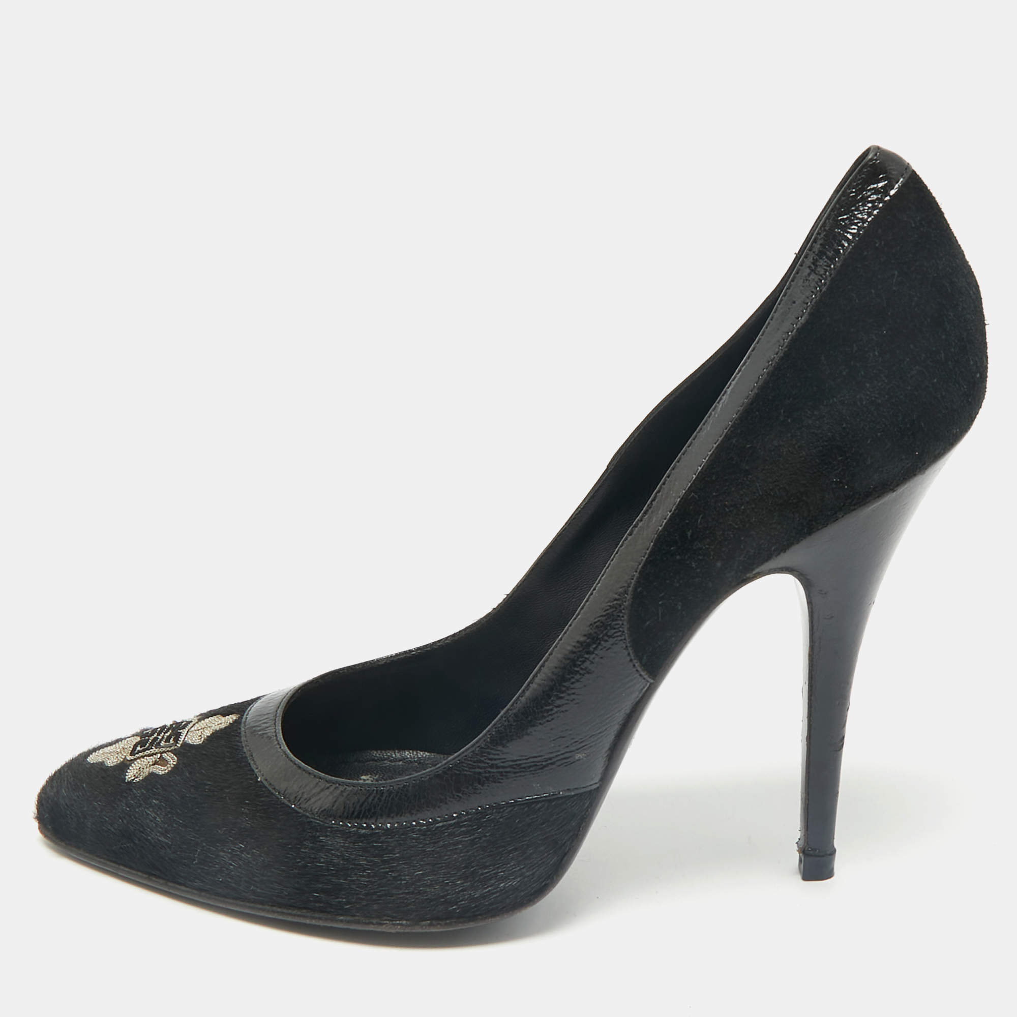 Givenchy Black Calf Hair,Suede and Leather Shark Slingback Pumps Size 39