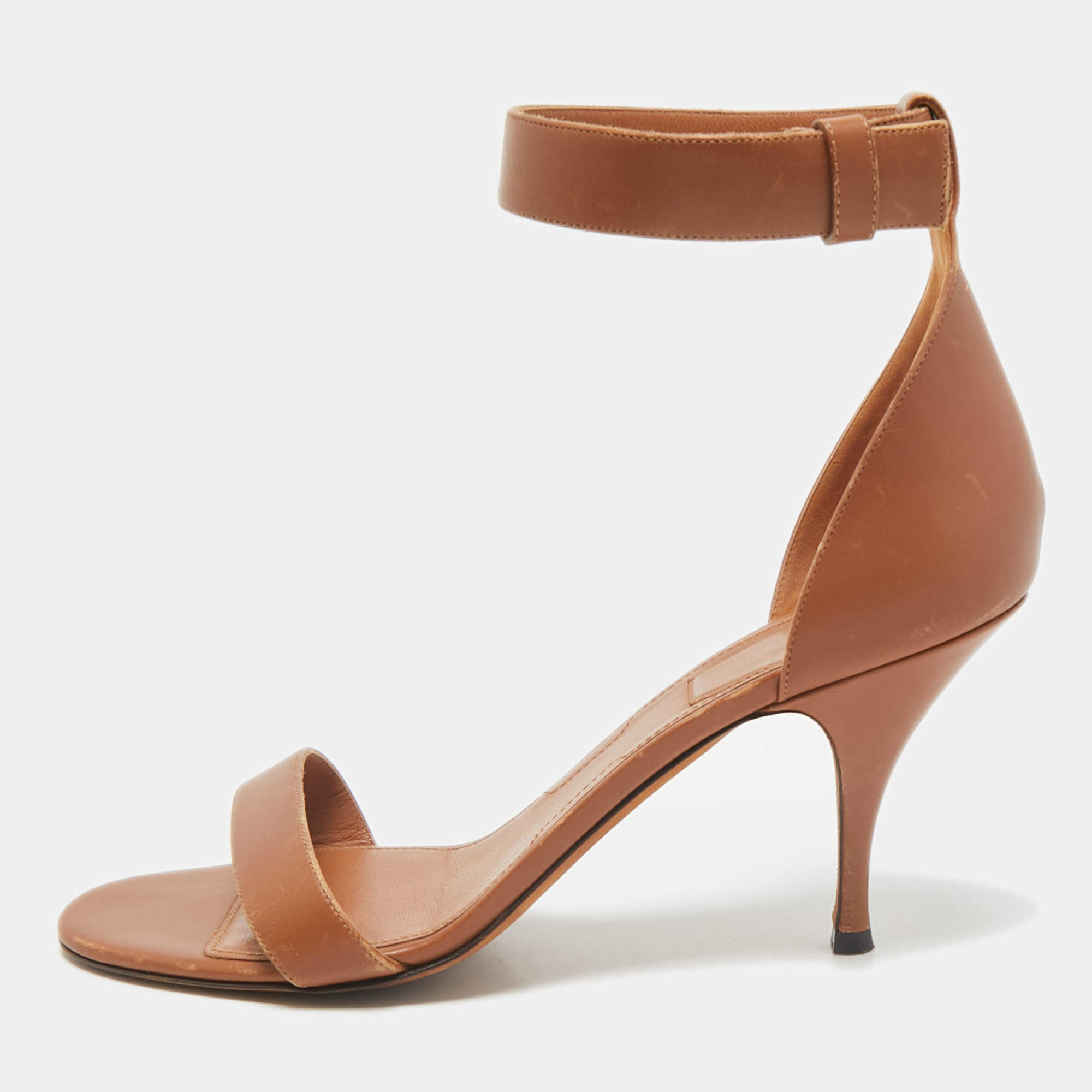 Pre Owned Givenchy Tan Leather Ankle Strap Sandals Size 40