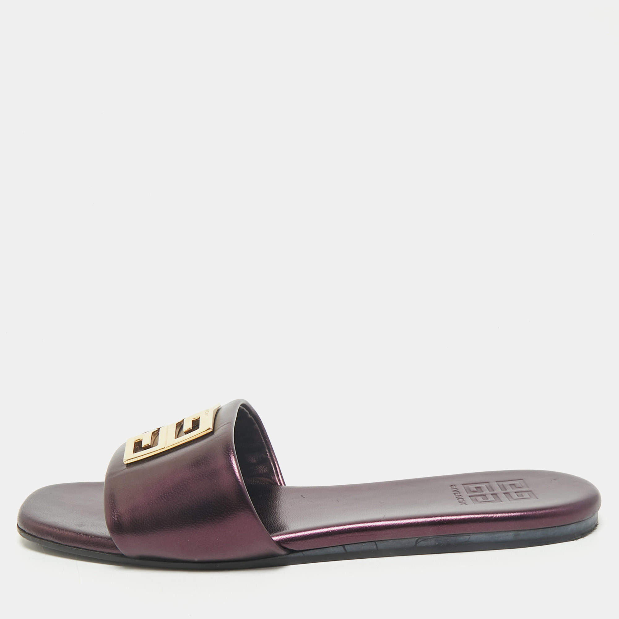 Givenchy Metallic Leather 4G Flat Sandals Size 40