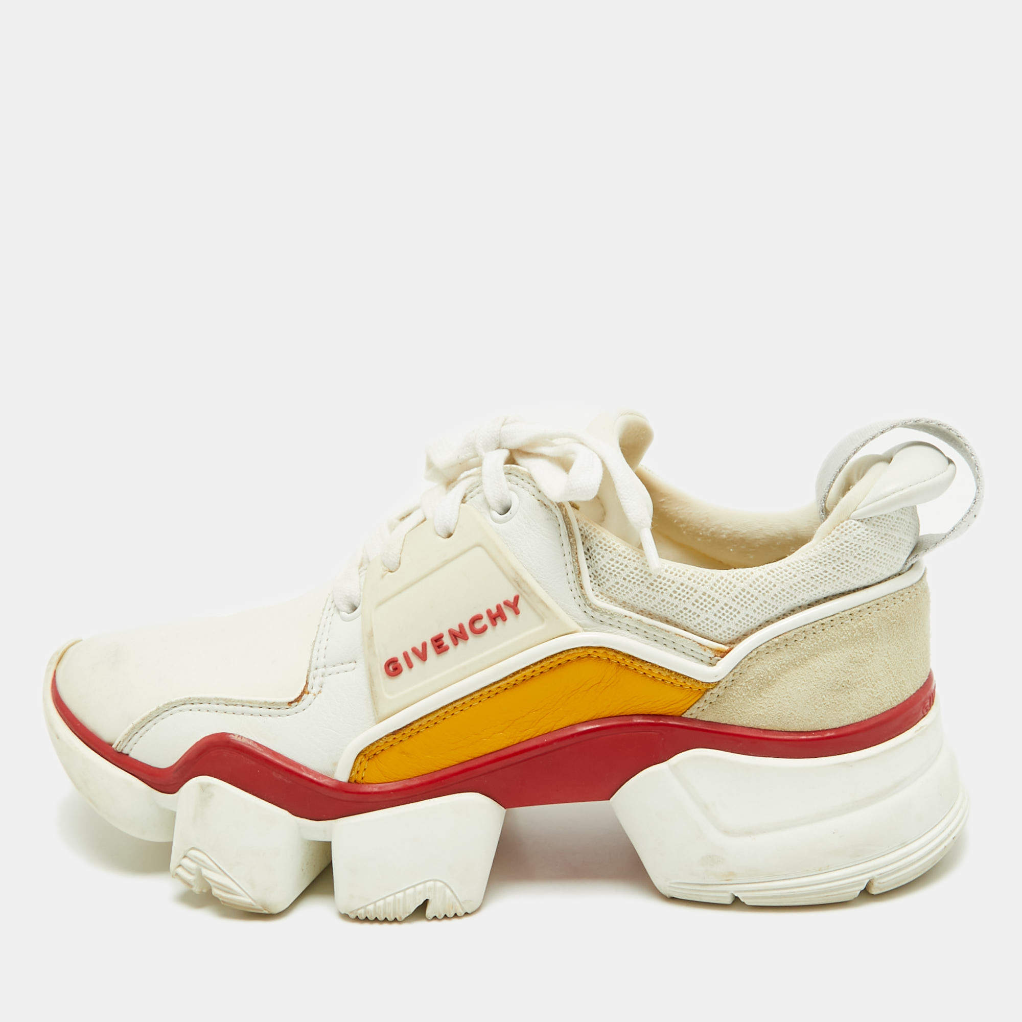 Pre Owned Givenchy Multicolor Neoprene and Suede Jaw Low Top Sneakers Size 38