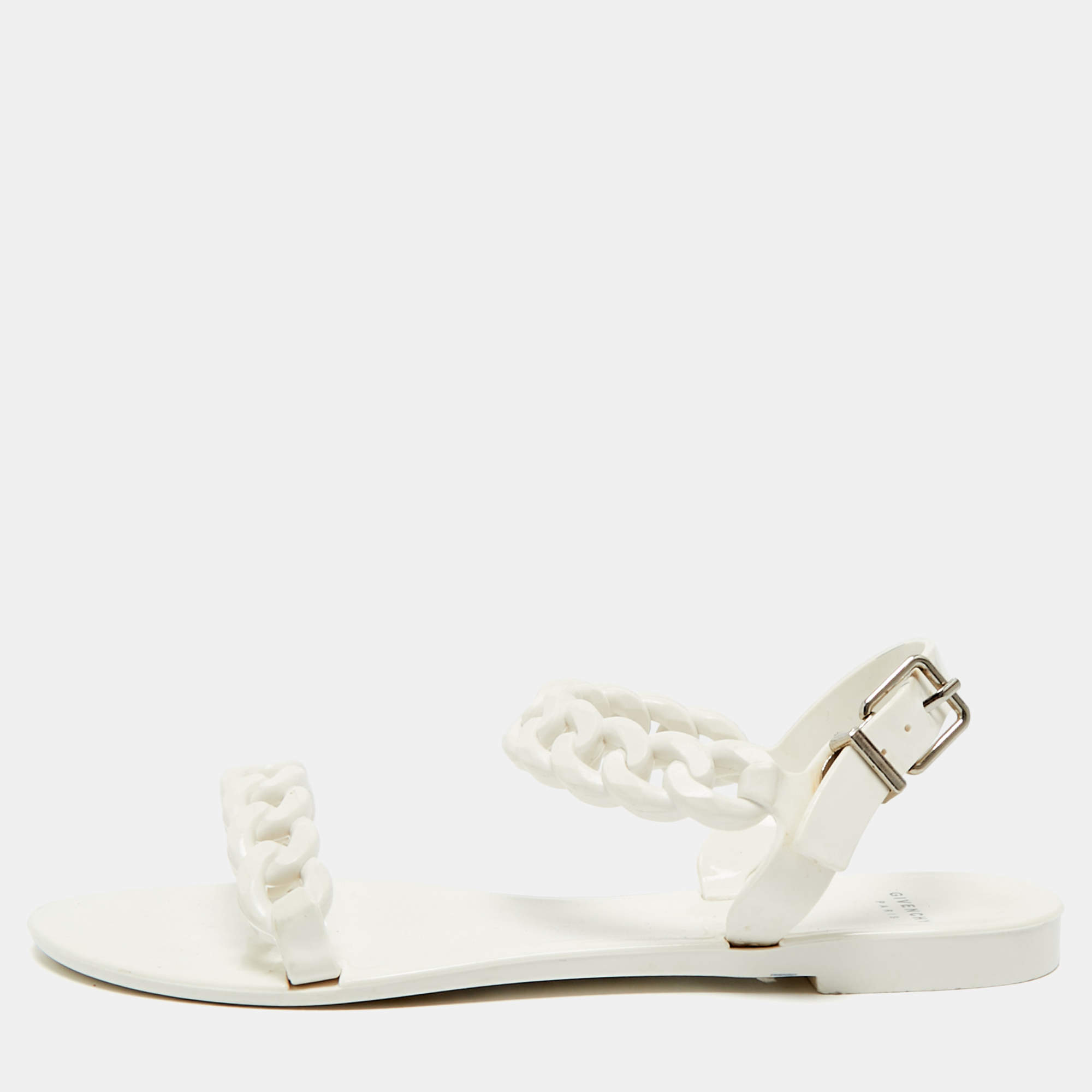 Pre Owned صندل جيفنشي لِنك سلسلة هلامي أبيض مسطح مقاس 37