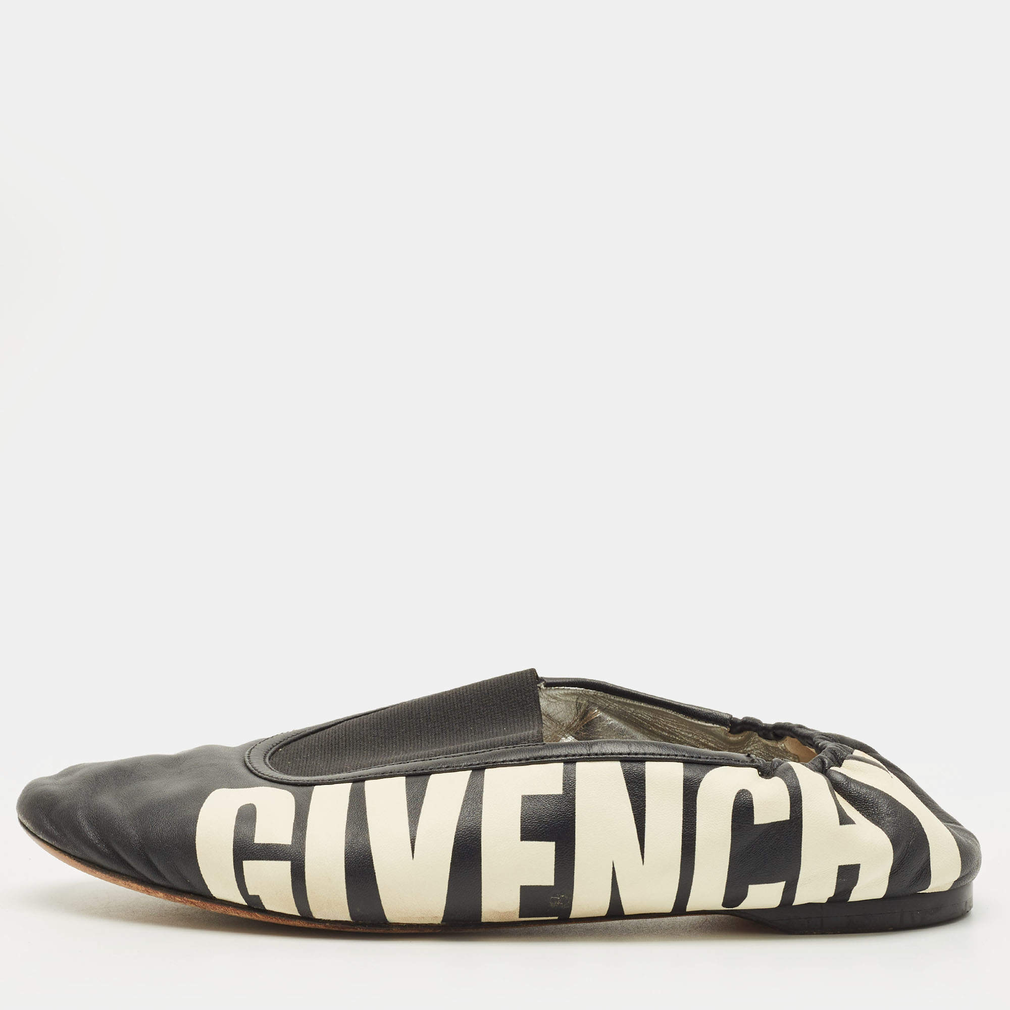 Pre Owned Givenchy Size 40 Black Leather Graphic Print Ballet Flats