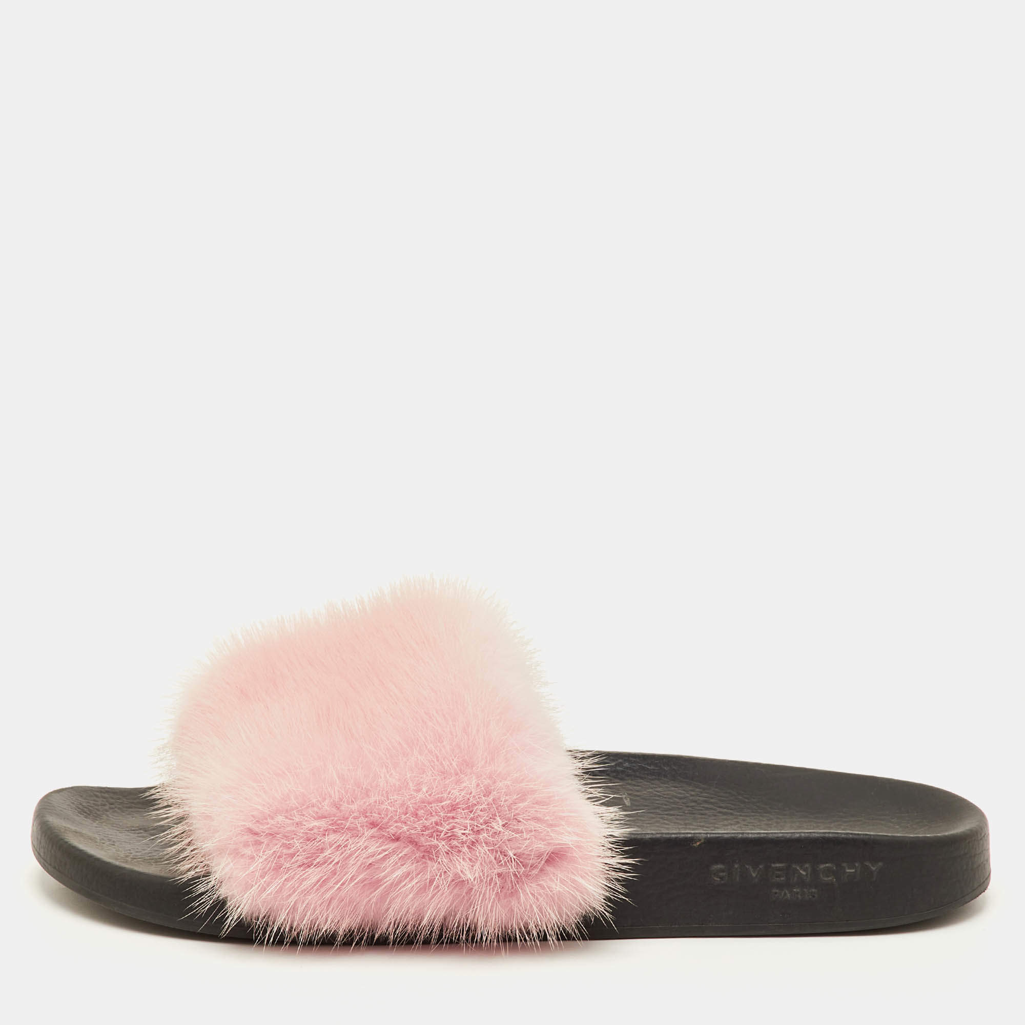 مملوكة مسبقًا Givenchy Size 40 Light Pink Mink Fur Flat Slide Sandals