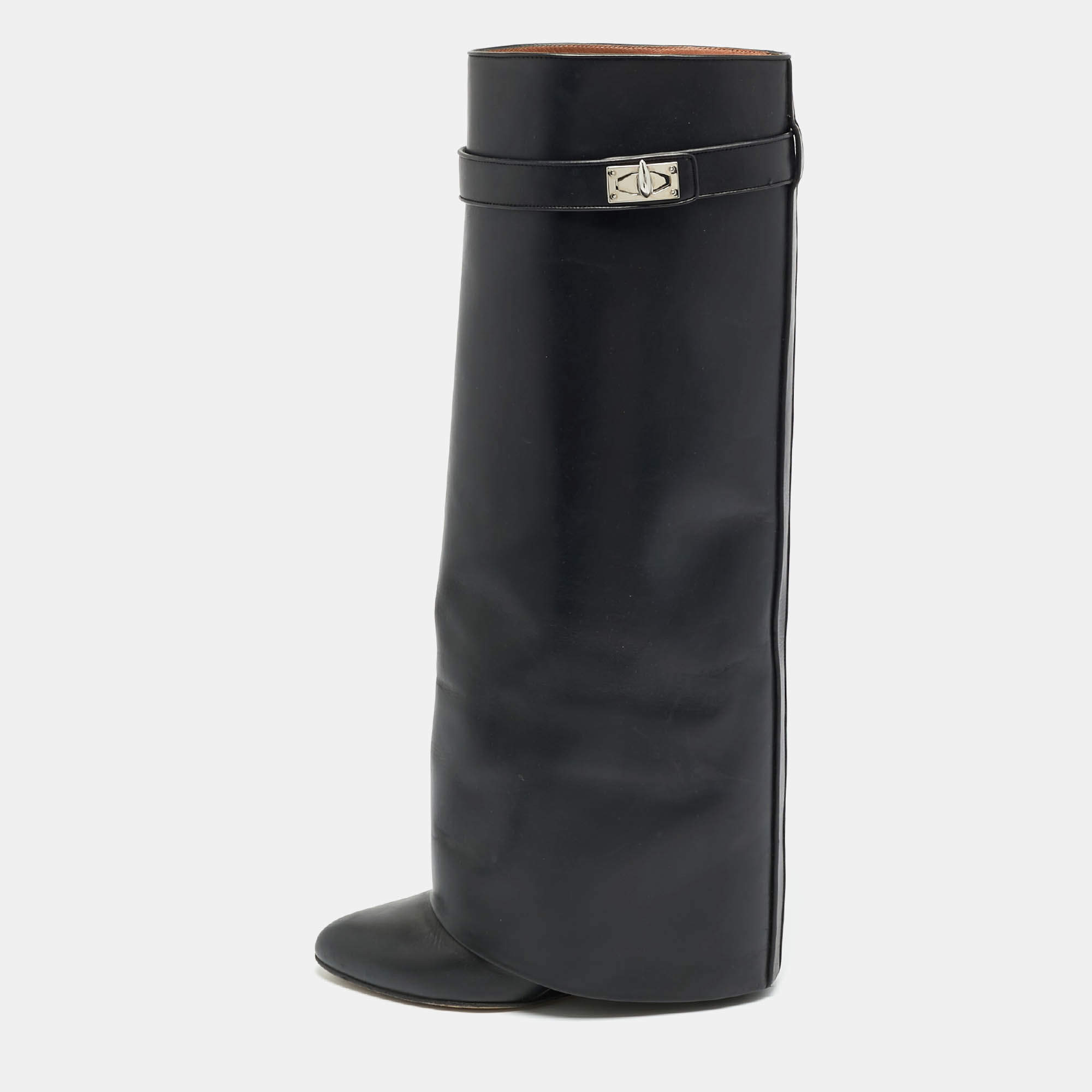 Pre Owned Givenchy Shark Lock Size 39 Black Leather Knee Length Boots