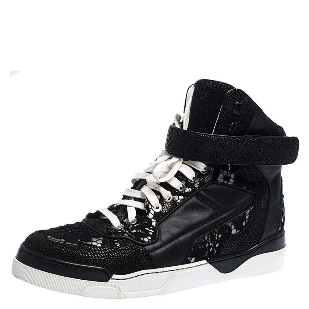 Givenchy Black Leather And Floral Lace Tyson High Top Sneakers Size 39 ...